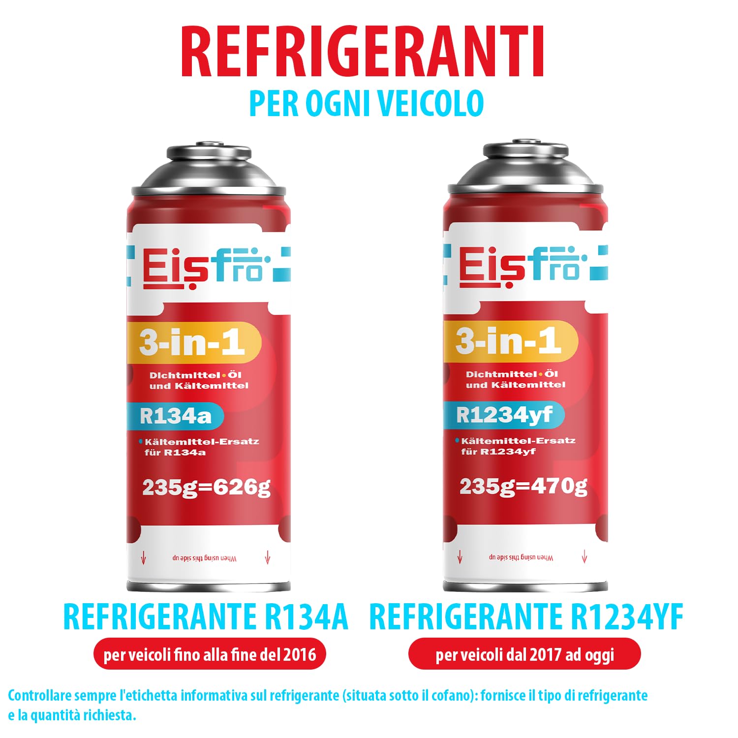 Kit di ricarica climatizzatore auto 3in1 R1234yf – 1x gas 3in1 con tubo e adattatore YF – 235 g