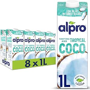 Alpro Coconut Plant-Based Long Life Drink - Vegan Dairy Free &amp; Lactose Free Milk Alternative - 1L (Pack of 8)