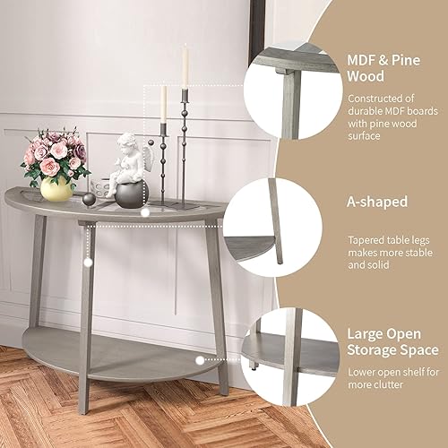 Miniatura 21 de SUNBURY Mesa consola vintage de 31.5 pulgadas de ancho con 2 cajones, mesa de entrada pequeña con estantes de almacenamiento de 2 niveles, mesa