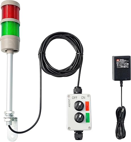 2 luces LED superbrillantes de torre Andon con zumbador, rojoverde, apagado o flash, cable de extensión de 16 pies, adaptador industrial de 6 pies,