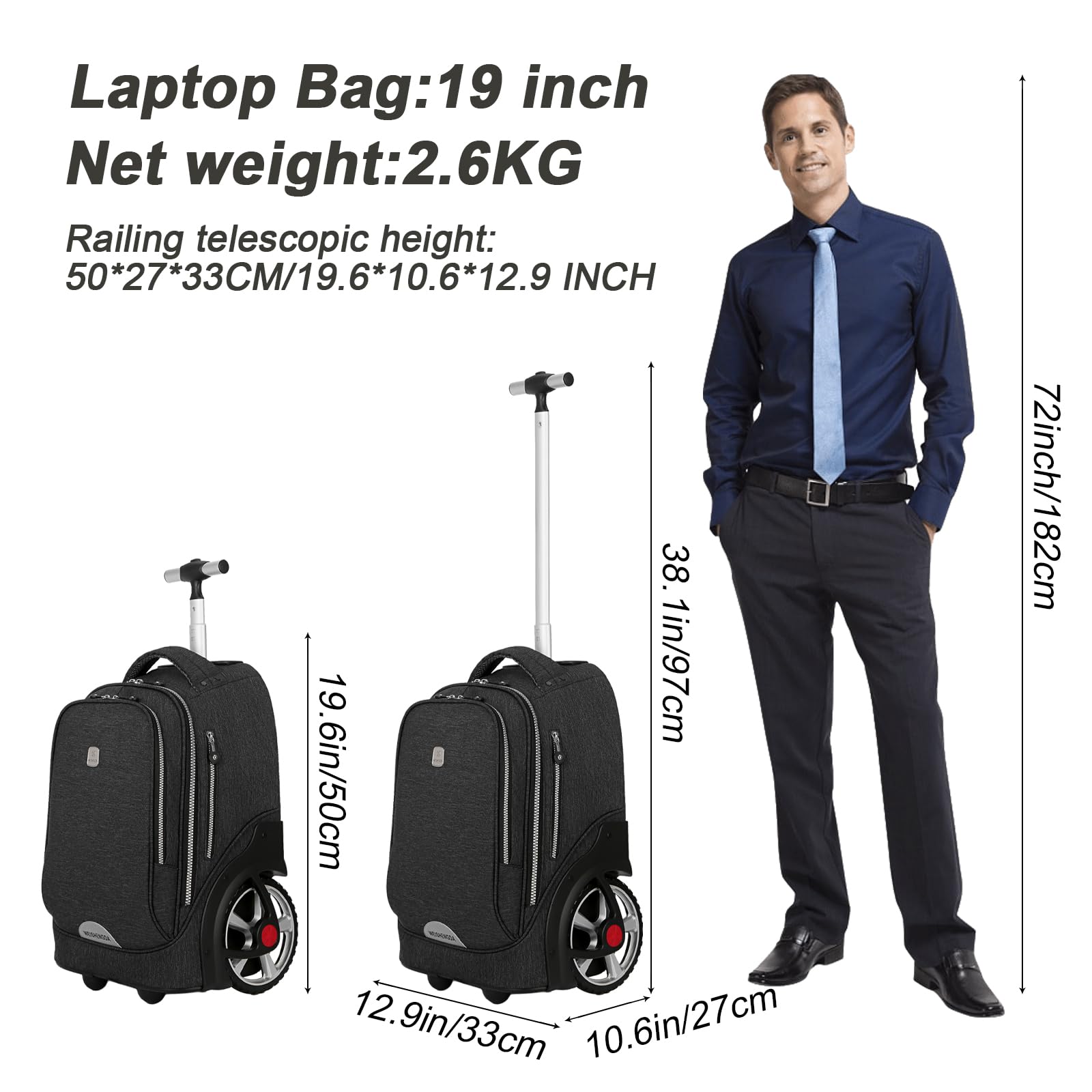 Hivexagon aptop Trolley, Laptoptasche mit Rollen, tragbare Laptoptasche, wasserabweisend, stilvoll, stabil, langlebig, leise Räder, einfaches Treppensteigen für Studentenreisen und Geschäftsreisen