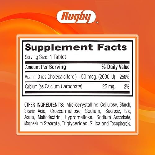Miniatura 7 de Rugby Vitamina D3 2000 UI (50 mcg) - Suplemento dietético diario de vitamina D sin gluten para huesos, dientes y salud inmunológica, 100 tabletas