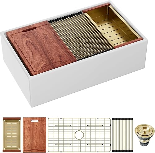 Miniatura 133 de Sarlai - Cerámica de porcelana de fregadero de porcelana, color blanco Blanco,Negro -,Negro estación de trabajo,Blanco estación