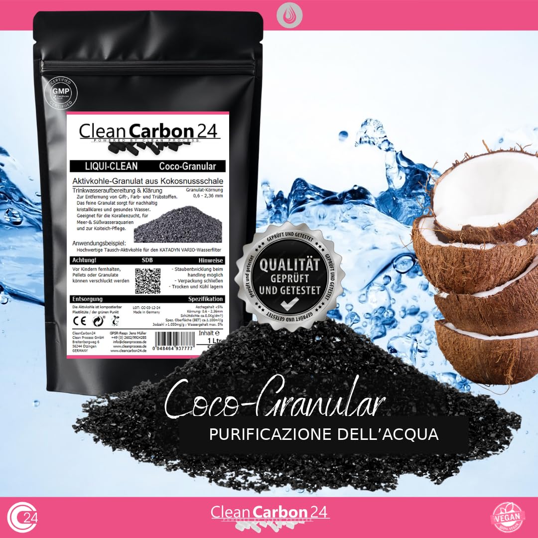 Clean Carbon 24 LIQUI-CLEAN Granuli di carbone attivo 8×30 Mesh, 10 L | 5 kg