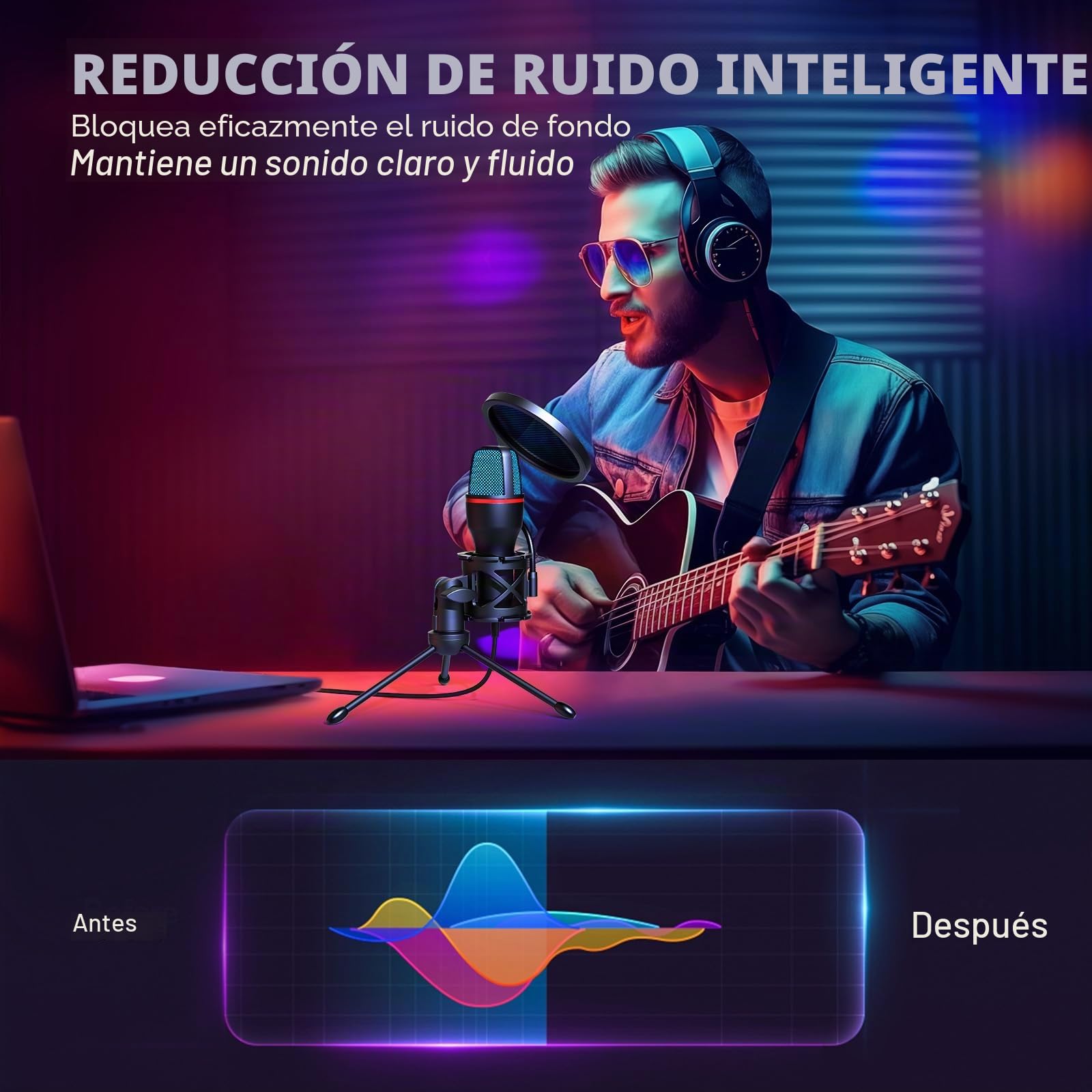 Hoppac Micrófono USB Profesional para PC, Microfono Condensador con Trípode y Filtro Pop, Plug & Play Microfono Compatible con PC, Portátiles, PS4/5, Microfono para Streaming, Podcasting, Youtube