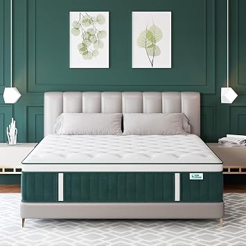 King Size Mattress, 12 Inch Hybrid Mattresses in A Box with Gel Memory Foam Individually Pocket Innerspring Euro Top Medium Firm for Motion Isolation, Pressure Relief,Edge Support