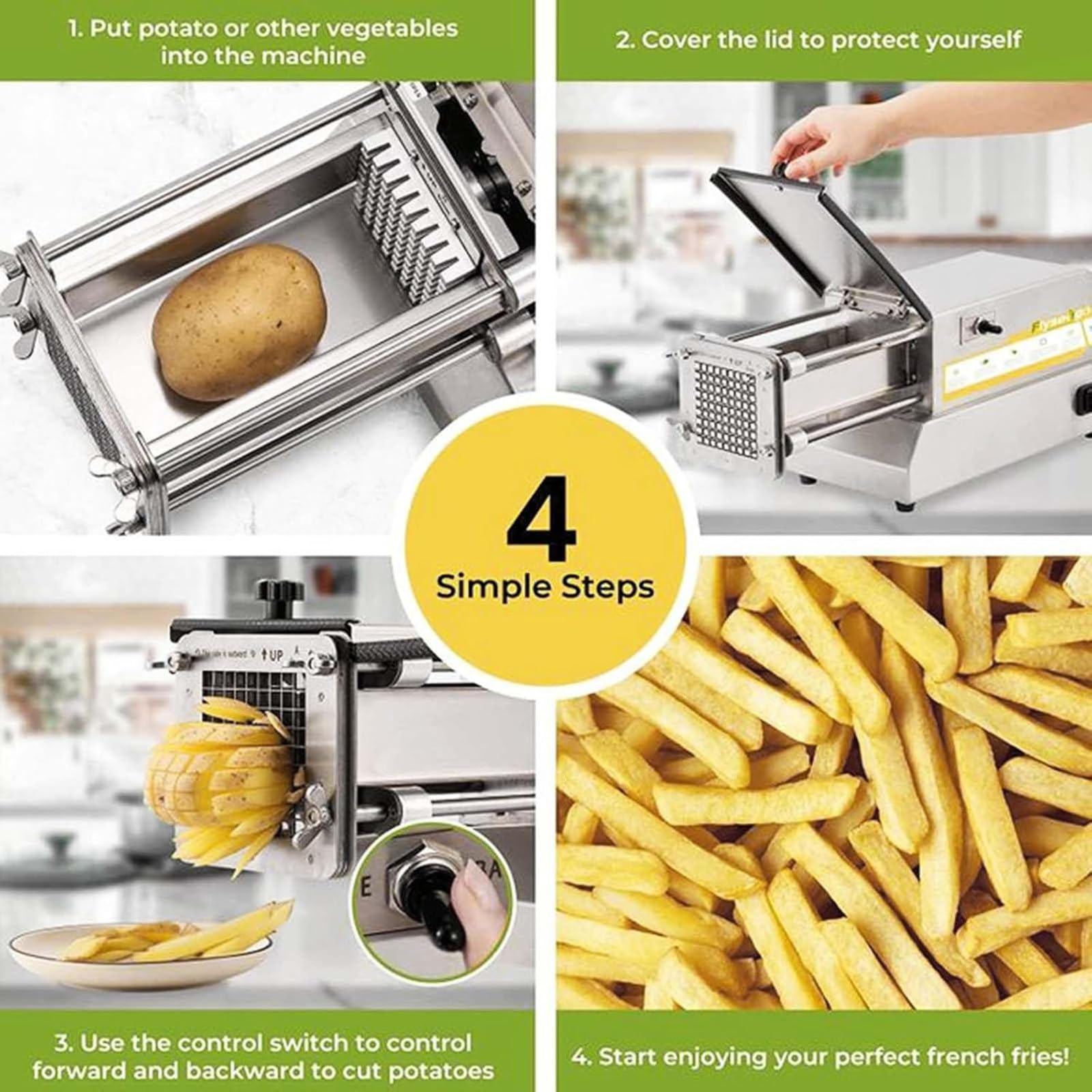 Cortador Verduras Eléctrica con 4 Cuchillas Reemplazables Cortador Patatas