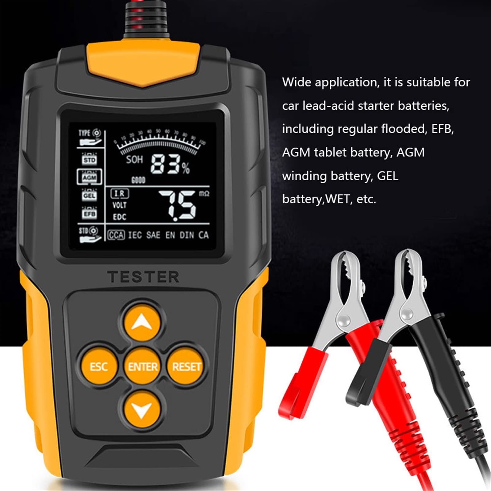 Tester pojemności baterii, tester obciążenia, 1. 2V / 24V. Tester baterii samochodowej LCD Digital Battery Analyzer Diagnostyki samochodu Narzędzie SOH SOC CCA IR Pomiar ciężarówki samochodowej funkcj