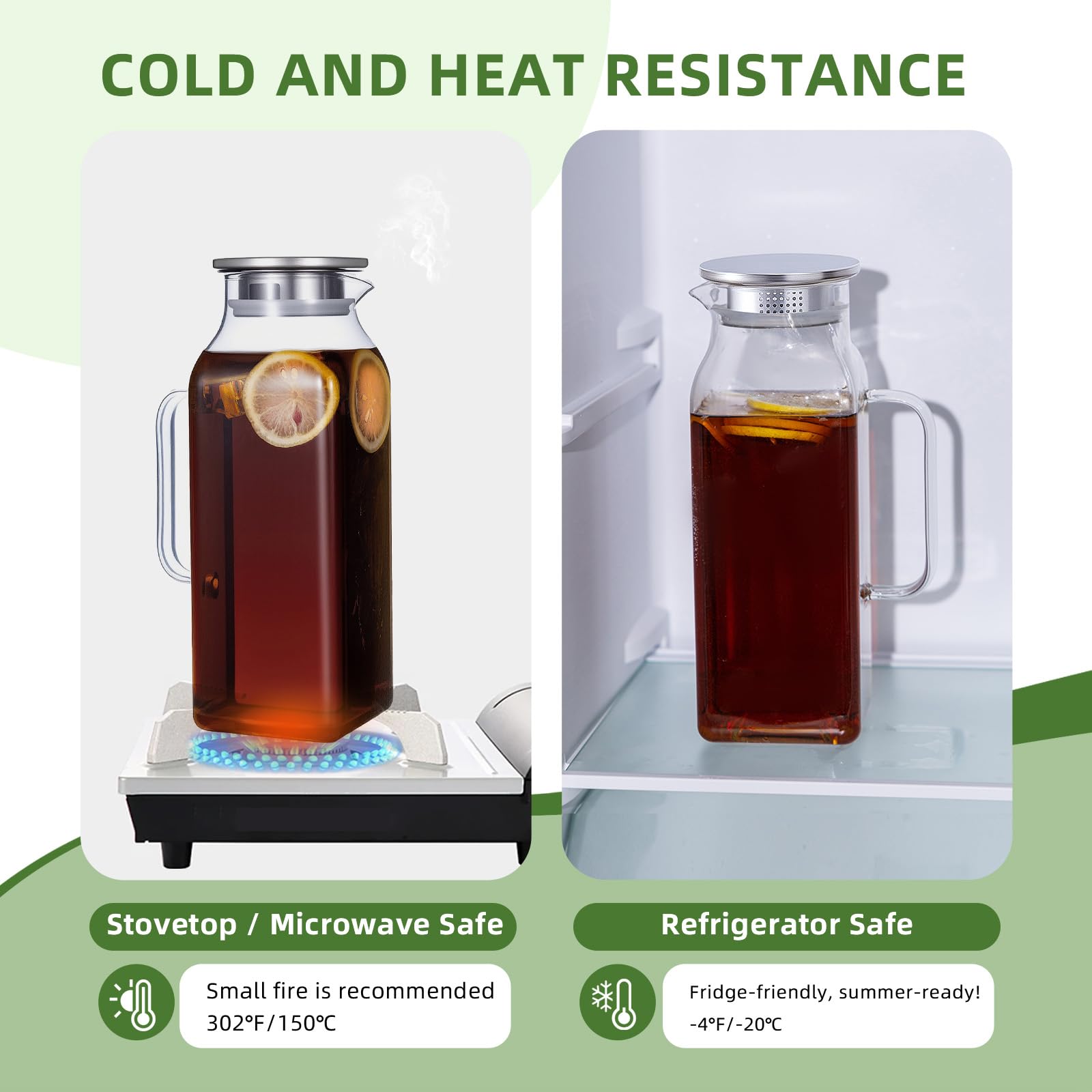 Lot de 2 pichets en verre avec couvercle et bec verseur, 2 litres
