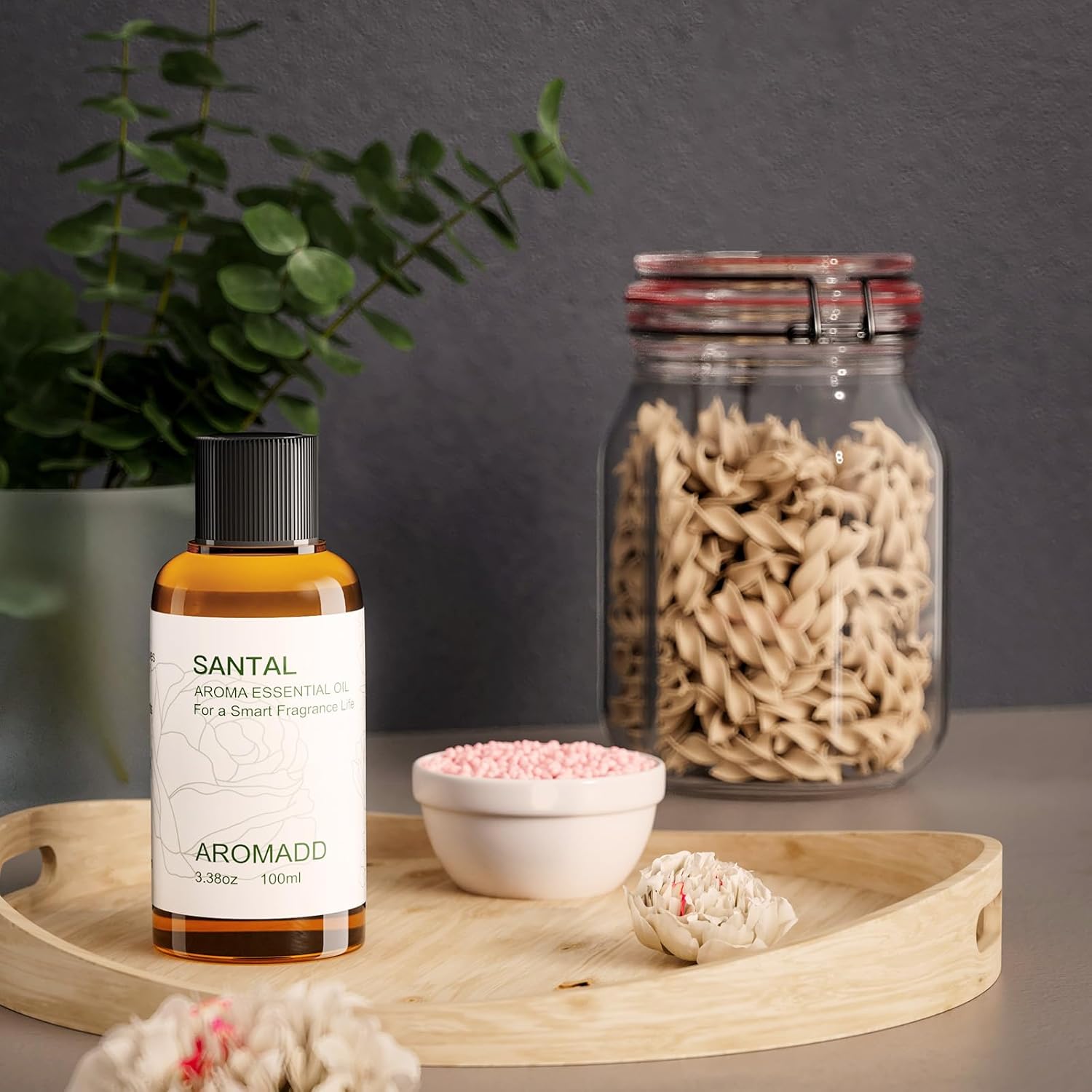 U5 Black Scent Diffuser and 3.38 fl oz Santal Diffuser Oil, Warm Sandalwood & Amber Aroma, Long-Lasting & Natural Home Fragrance