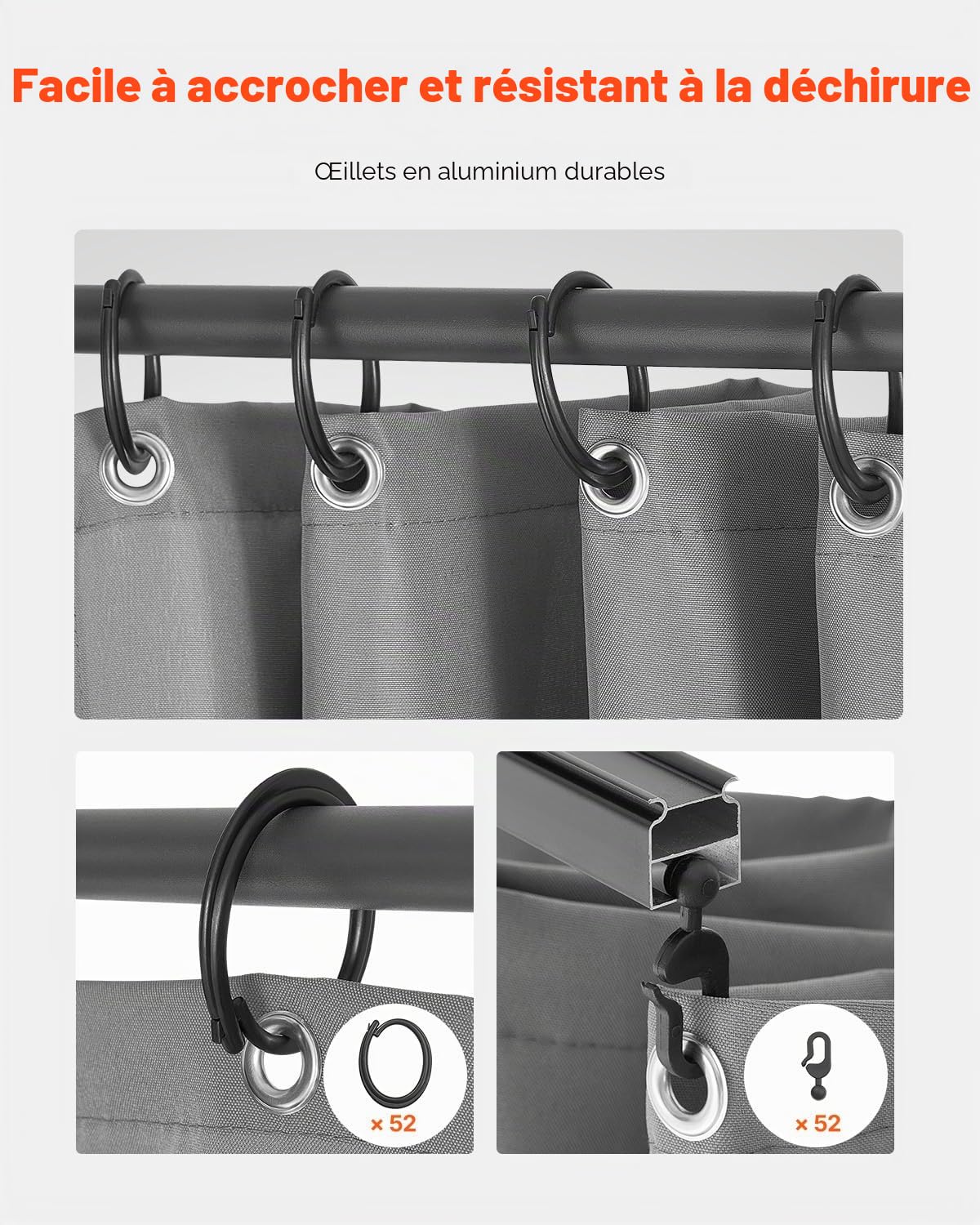 VEVOR Rideau d'intimité pour tonnelle imperméable extérieur, 283x340x203,5 cm, Rideau de Rechange Universel à 4 Panneaux, avec Fermeture éclair, pour auvent de Patio, Cour (Rideaux Uniquement), Gris