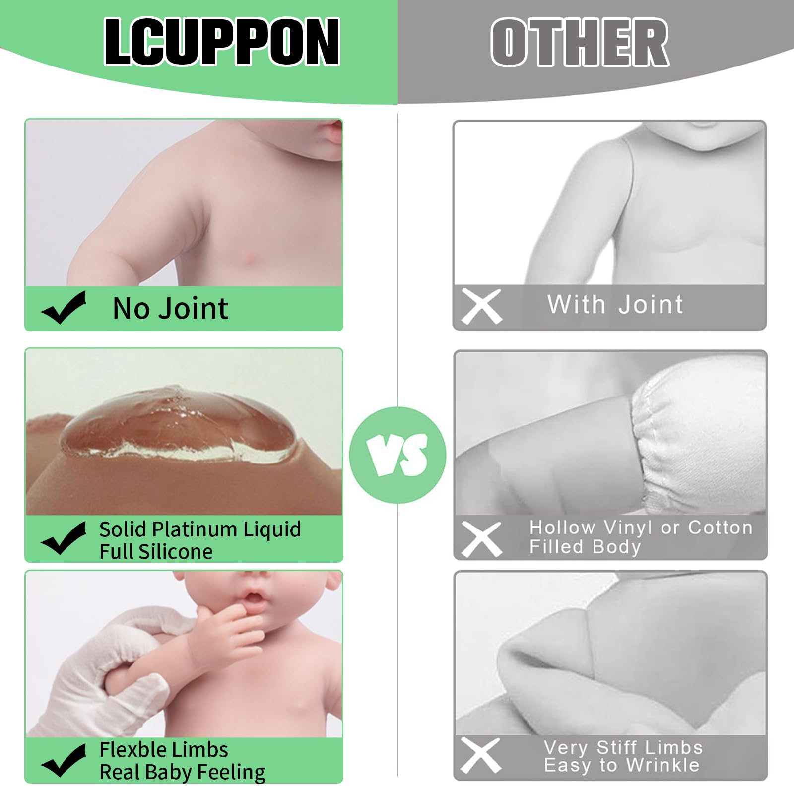 LCUPPON Silicone Dolls Baby Mini 10 Inch Full Silicone Body (Ivory), 25 cm lang, 10 cm breit, 4 cm hoch - Image 4