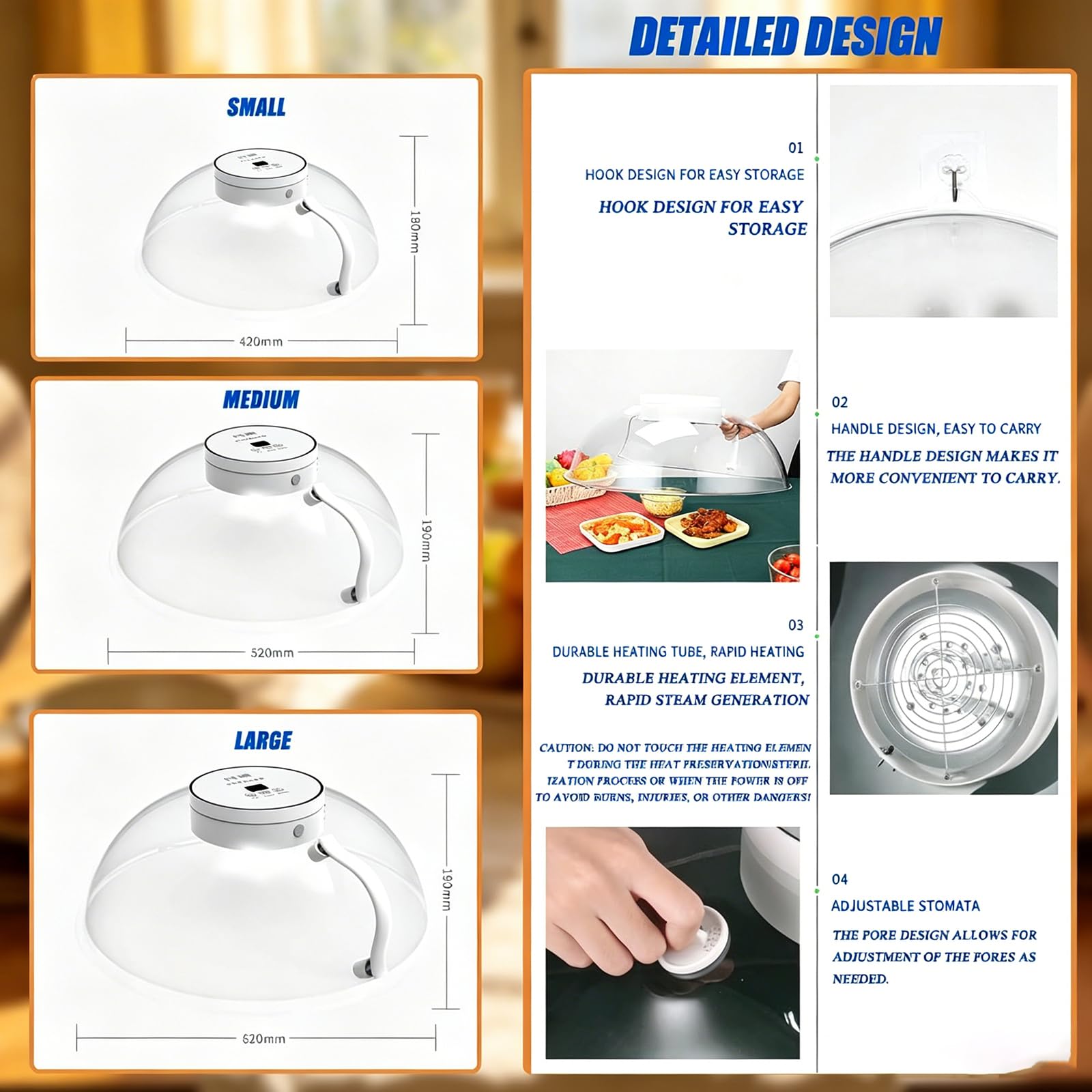 Tapa para calentar alimentos, mantiene la comida caliente y evita el frío, temperatura ajustable, descongelación rápida, a prueba de polvo, cubierta multifuncional con diseño de gancho