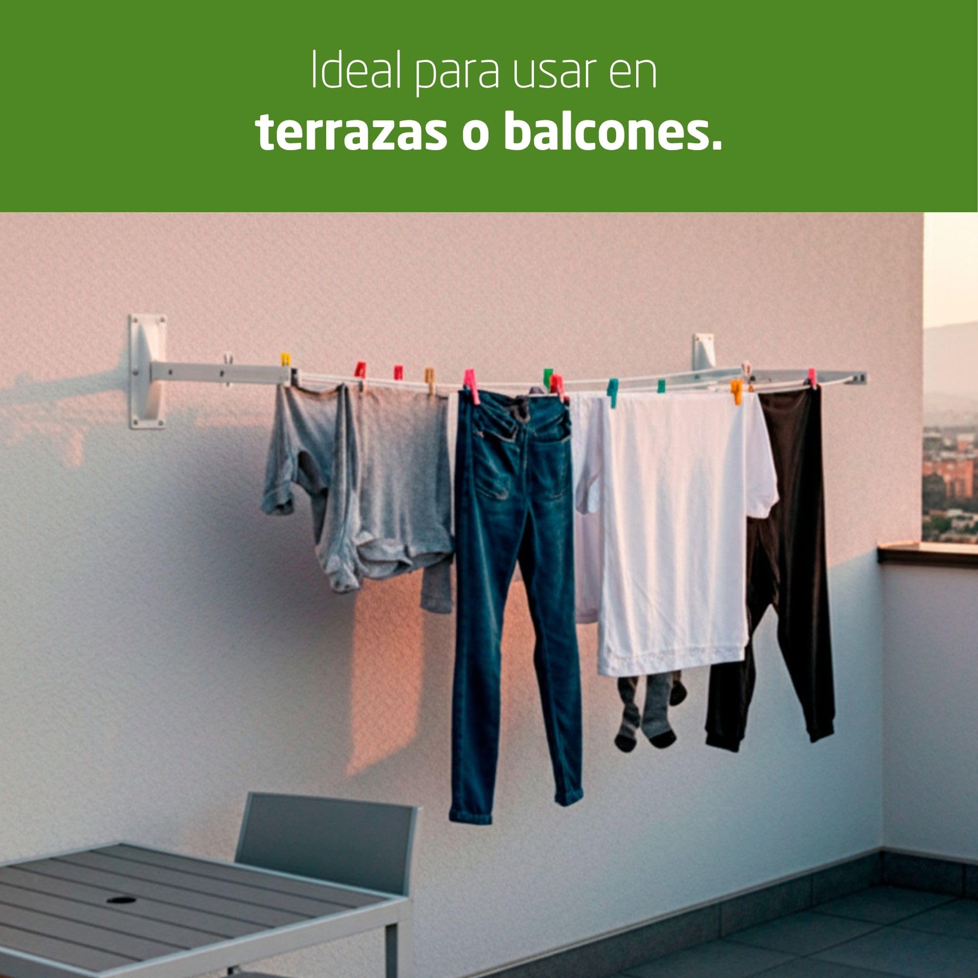Amig - Tendedero Lateral de Pared Mod. 3 - Tenderete 2 Brazos con 6 poleas de Acero INOX - para 3 Cuerdas - Acero con Pintura epoxy - Uso Exterior - 450 mm - con Accesorios de fijación - Color Blanco