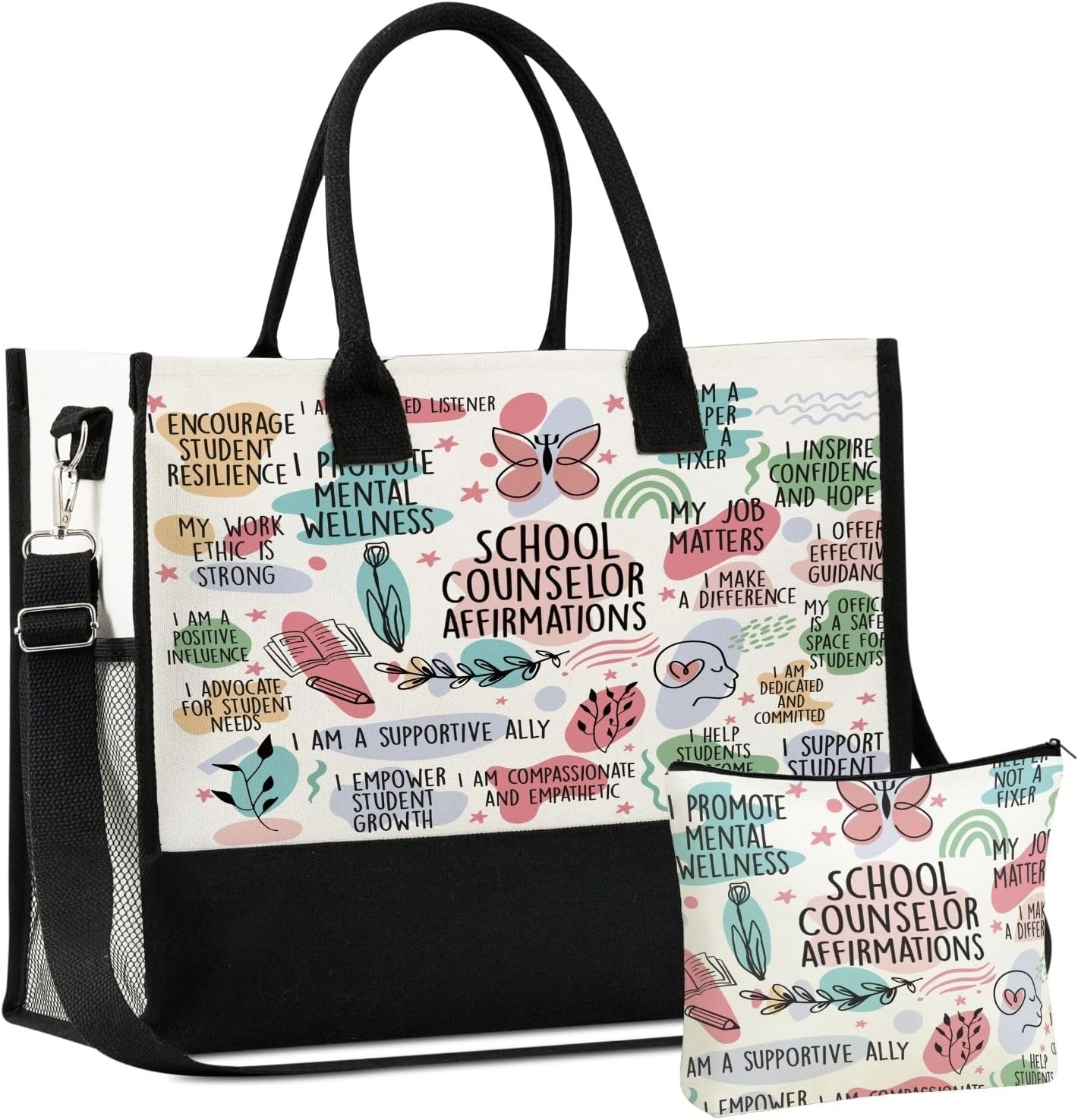 InnoBeta Counselor Gifts for Women Canvas Tote Bag, Counselor Gifts Tote with Top Zipper Closure and Shoulder Strap for Birthday, Mother's Day, Christmas - Full