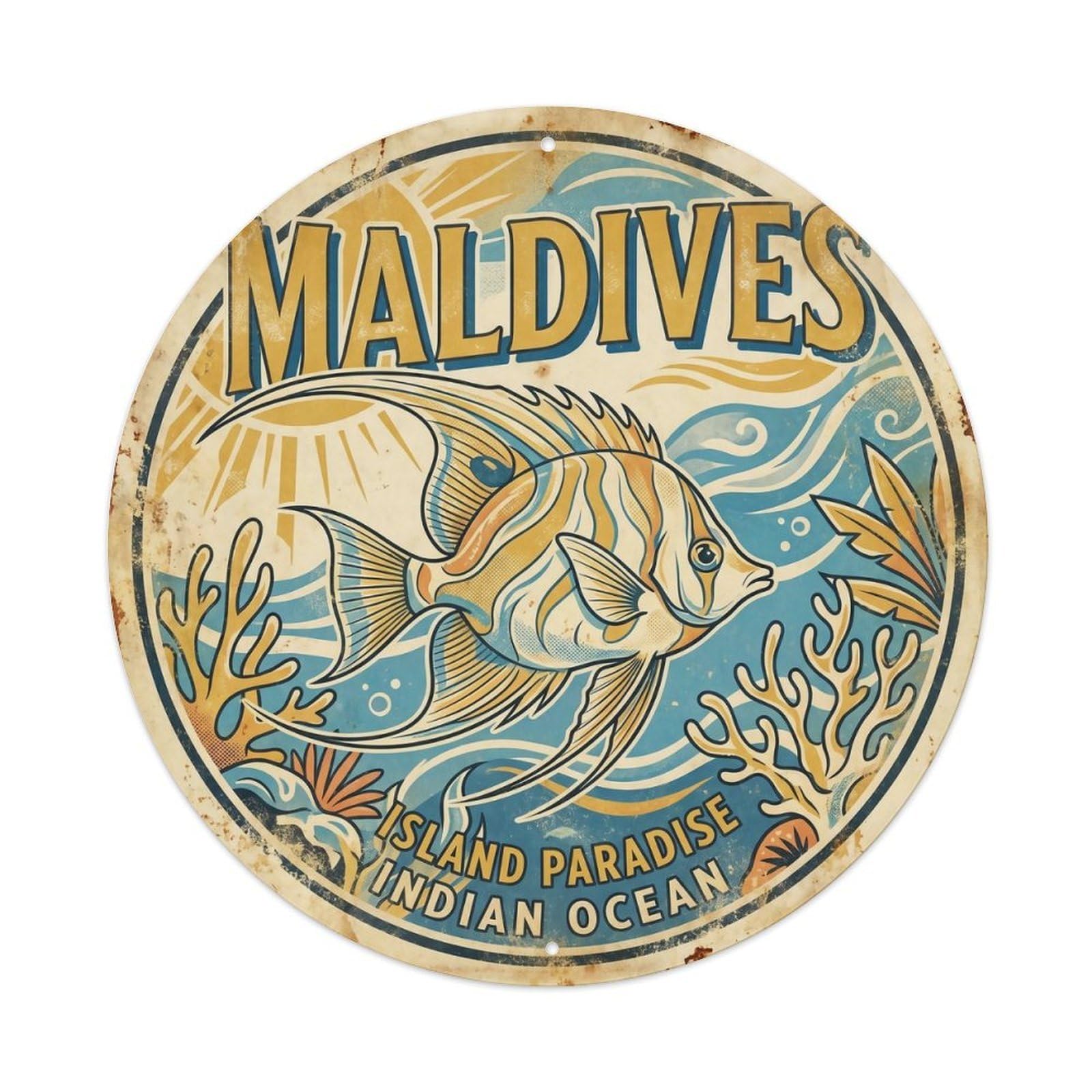 Odgynaw 8X8inch(20X20cm) Maldives Butterfly Fish Snorkeling Reef Travel Metal Tin Sign