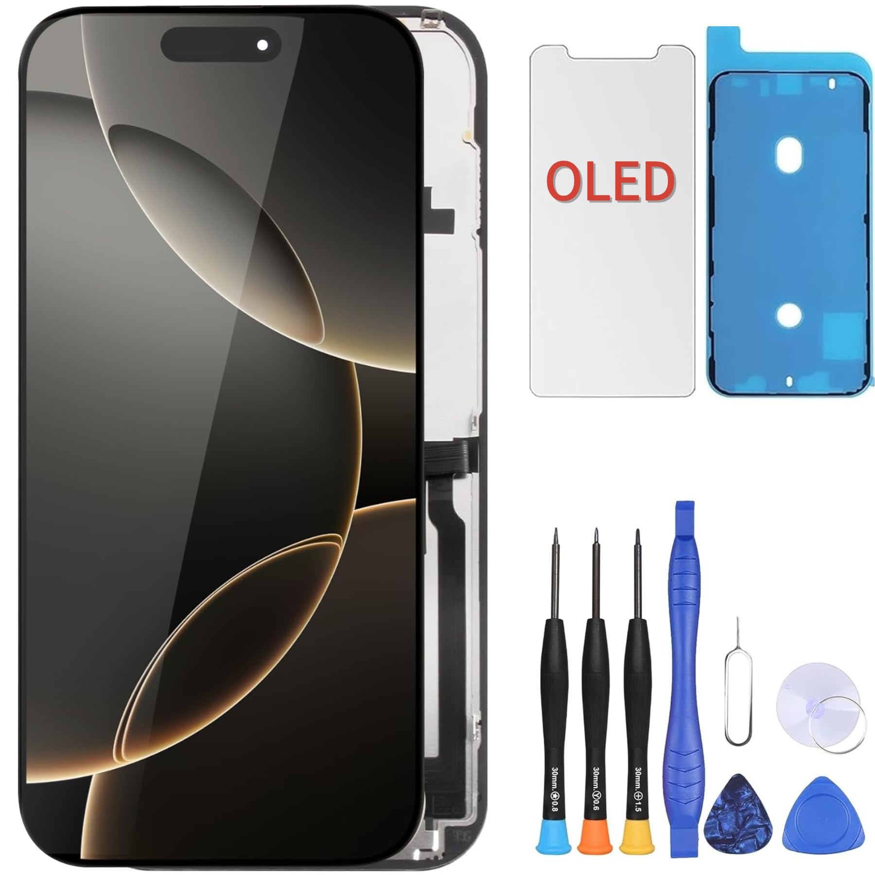 ZOETEC Pantalla OLED dura de repuesto para iPhone 16 Pro (no LCD) de 6.3 pulgadas, pantalla Full HD, digitalizador de pantalla táctil COF, montaje de marco con kits de herramientas de reparación