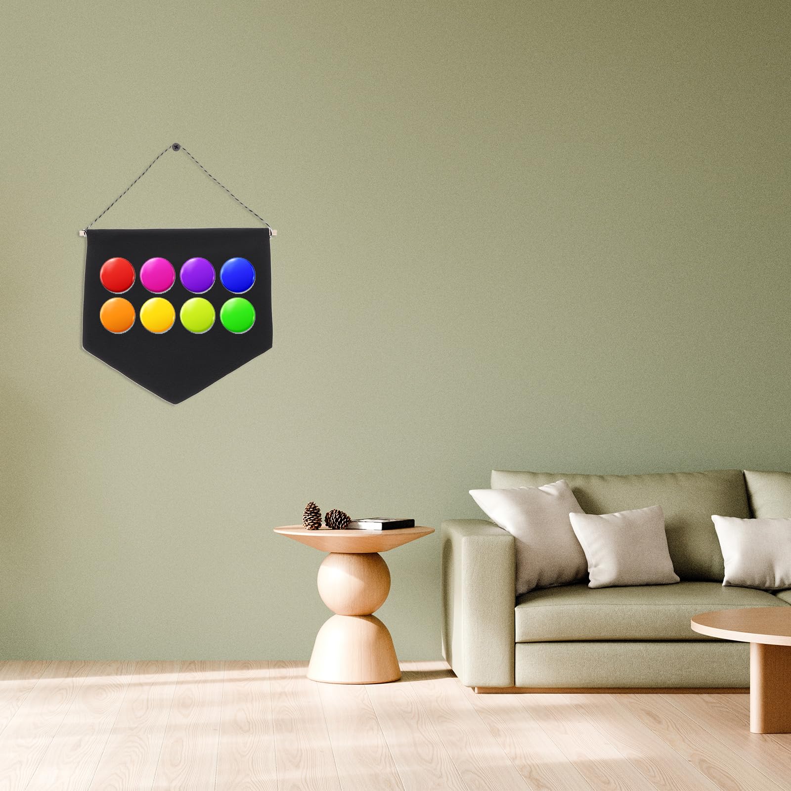PATIKIL 10 Stück Leinwandbanner, Emaille Pin Wanddisplay Hängende Flaggen, Ohrringe Halskette Pin Sammlungsorganisator mit Holzstangen, Beige