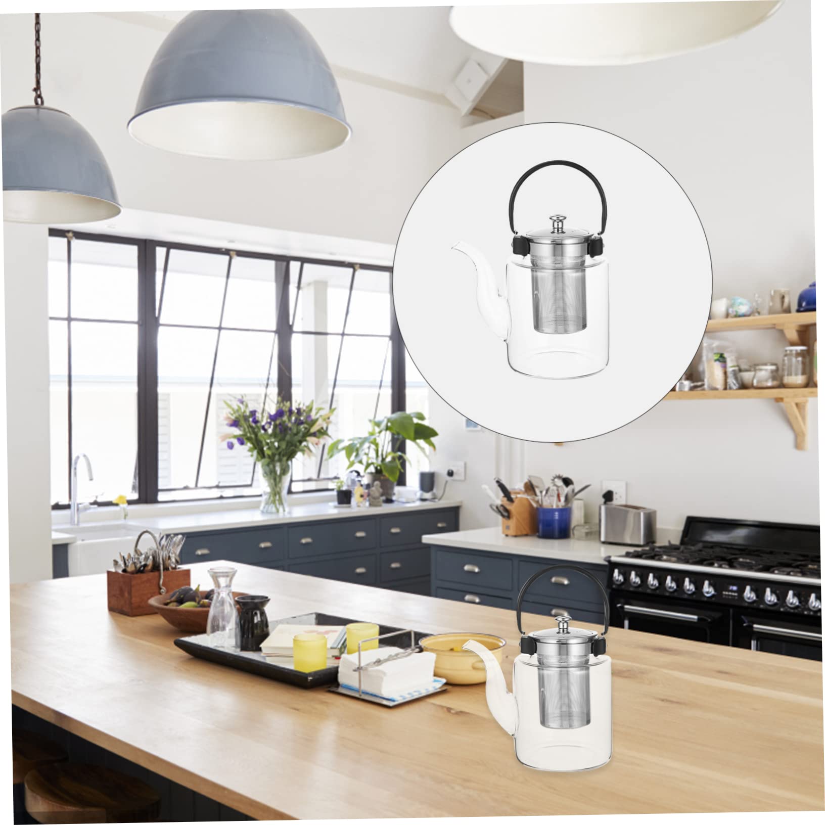 MAGICLULU Transparente Teekanne aus Glas mit Sieb Hitzebeständiger Wasserkocher Glaskessel für Teezubehör Ergonomischer Griff Geeignet für Esszimmer und Wohnzimmer