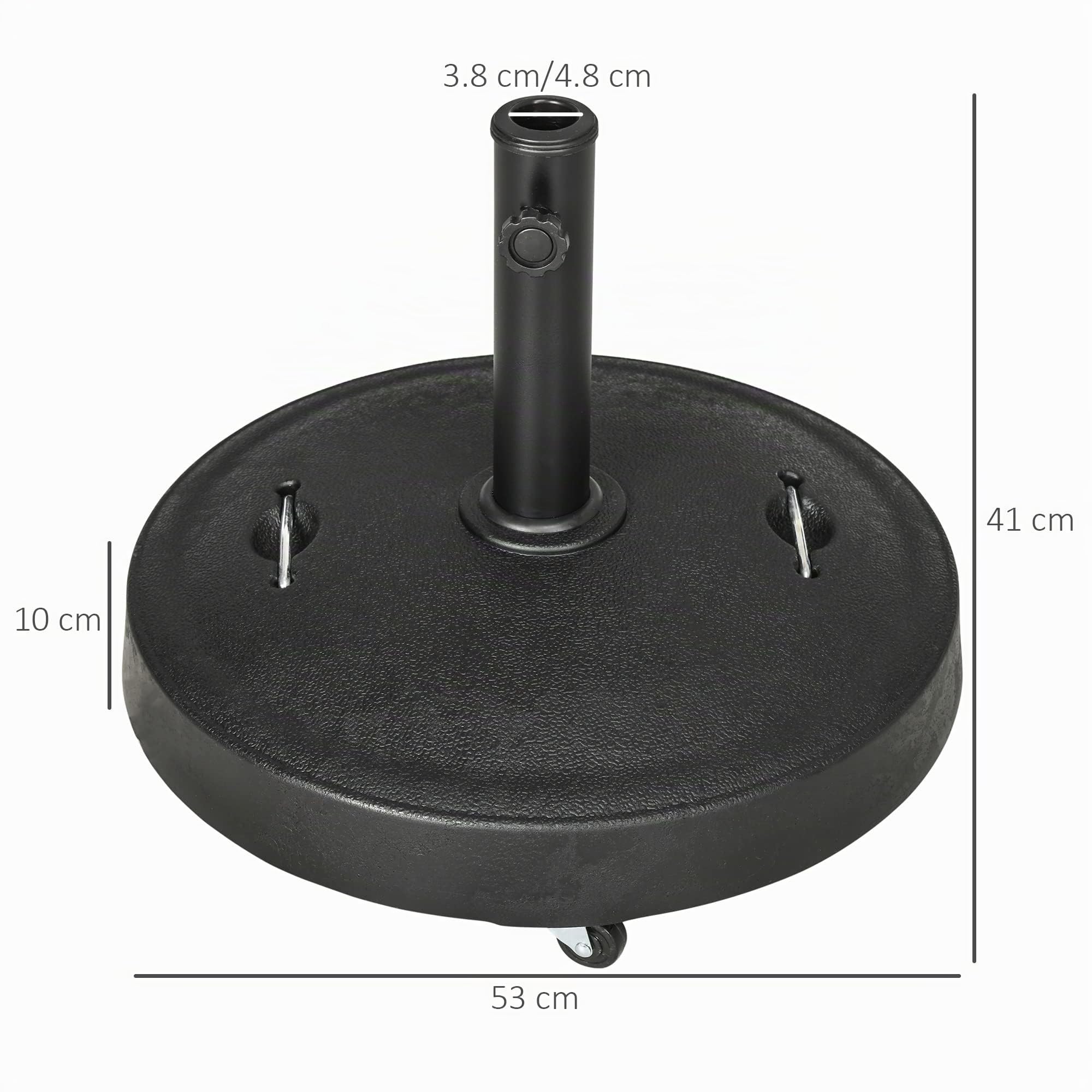 Outsunny Base per Ombrellone da 25kg con 2 Manovelle Rotelle Ø53x41 cm Nera