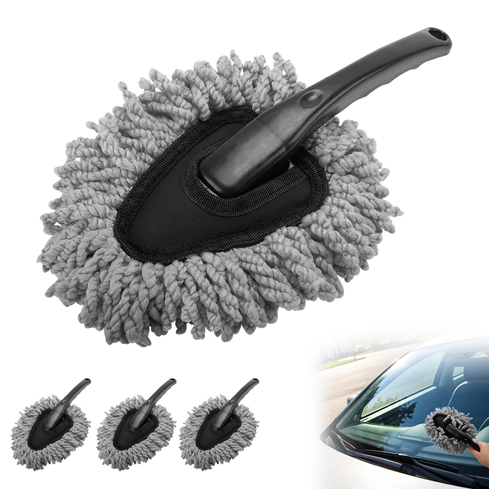 Vbgurr Grey 4Pcs Microfibre Noodle Car Duster Brush,Car Cleaning Brush (Grey)