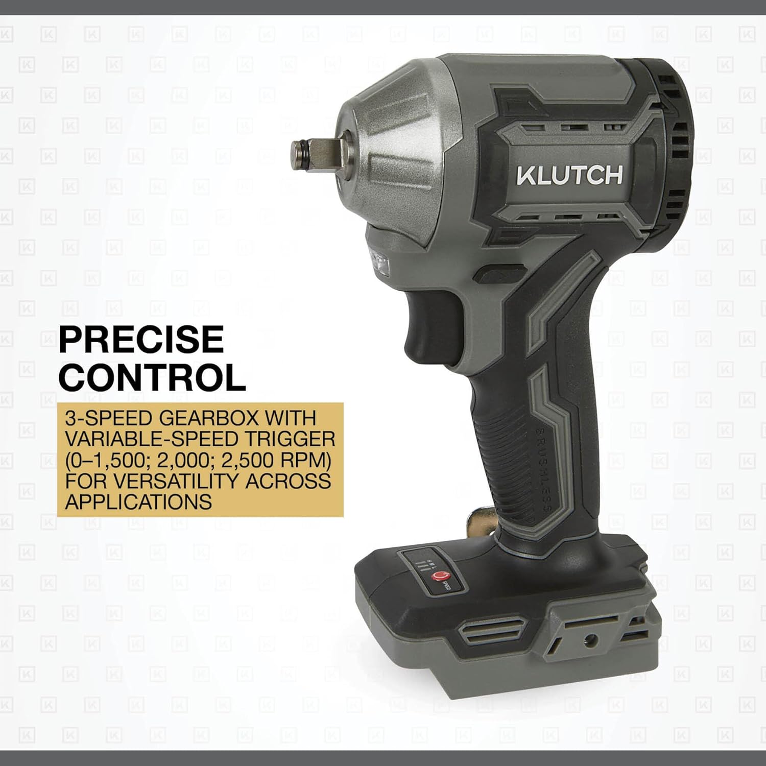 Klutch Compact 3/8in. Impact Wrench, KLiQ 20V, 205 Ft./Lbs. Breakaway Torque, Brushless, Cordless, Bare Tool