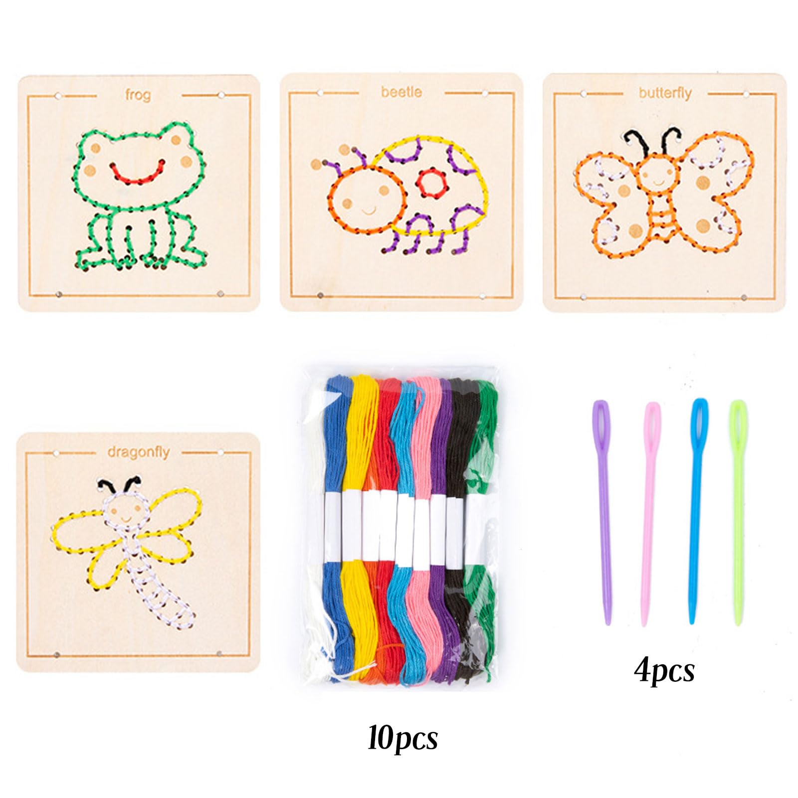 Lot De 2 Planches à Coudre En Bois Pour Enfants - Kit Motricité Fine Avec Fils Et Aiguilles - Activité Créative Et Éducative