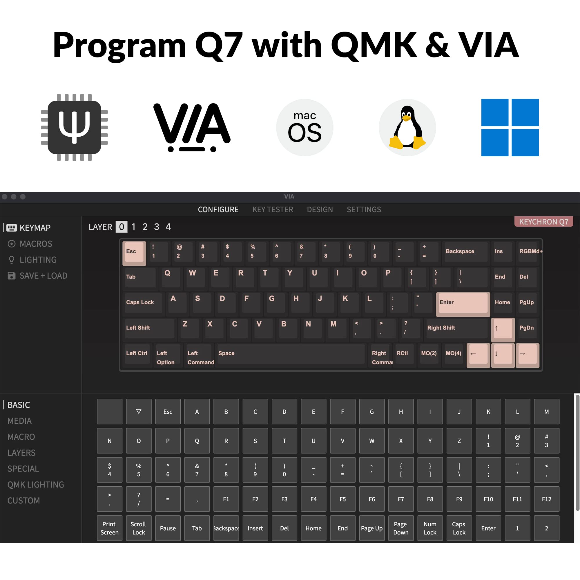 Keychron Q7 70% Layout Hot-Swappable RGB Wired Custom Mechanical Keyboard Compatible with Mac Windows Linux, QMK/VIA Programmable Macro Gateron G Pro Red Switch Double Gasket Kit Full Aluminum-Blue