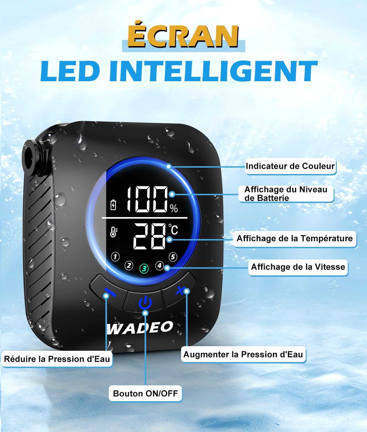 WADEO Douche Portable pour Camping, Pompe de Douche Rechargeable 8000mAh, Seau Pliable de 20L, 5 Modes de Douche et Étanche IPX8, Douche Extérieure pour Randonnée, Voyages, Voiture, Animaux