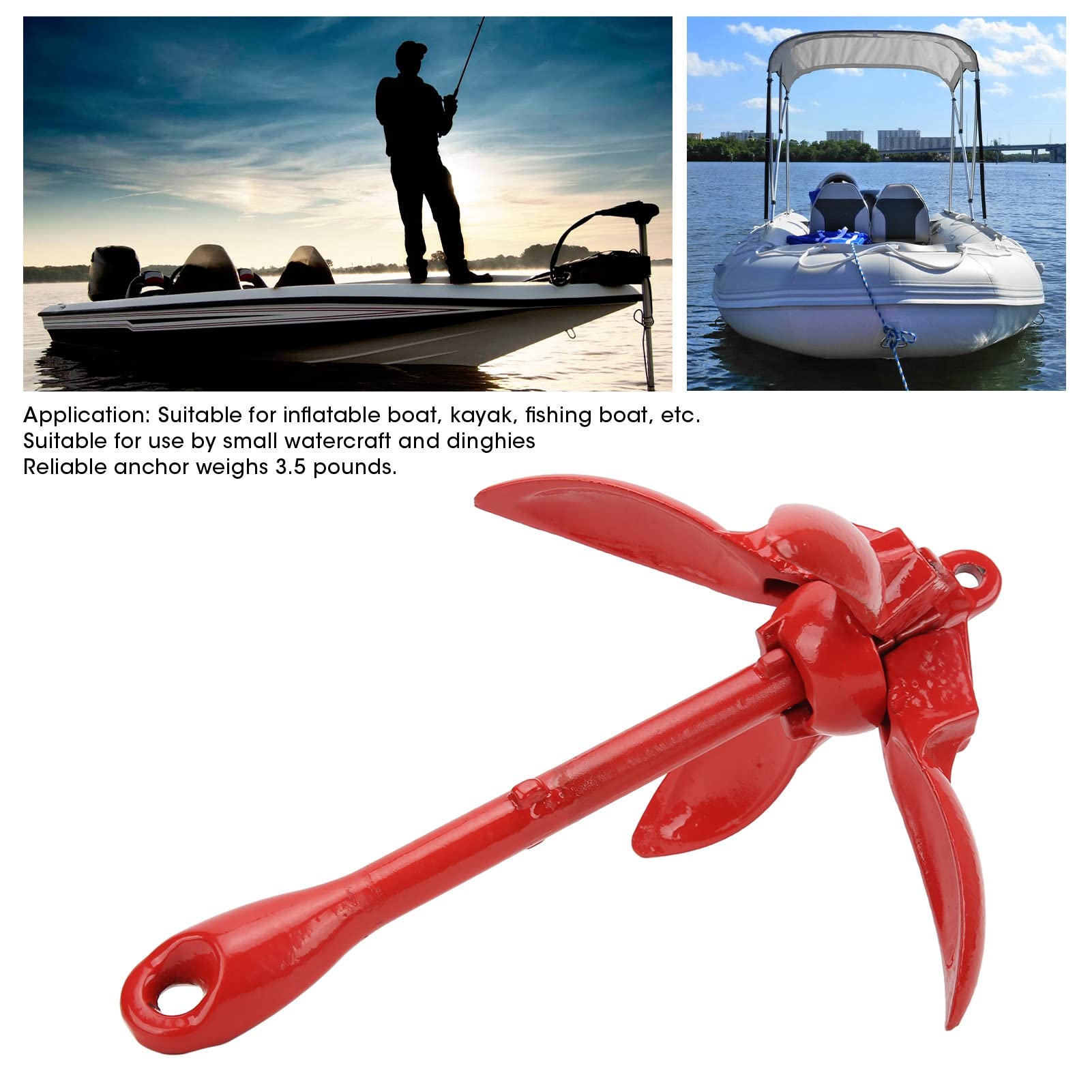 Ancre Pliante Marine de 3,5 LB, 4 Griffes en Acier au Carbone pour Kayak de Bateau Gonflable de motomarine