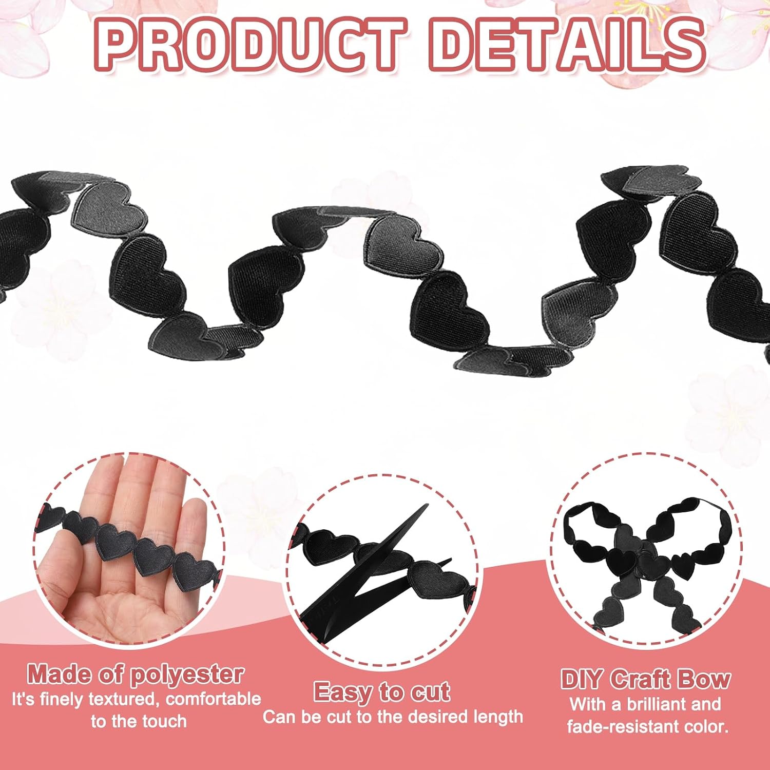 Love Heart Ribbon 1" 10 Yards Embossing Curling Ribbon,Black image 3