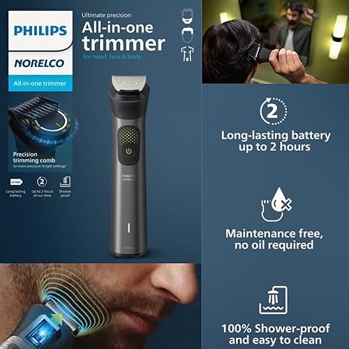 Miniatura 6 de Philips Multigroom Series 9000 24 en 1 - Kit de aseo para barba, cabello y cuerpo  Peine de corte de precisión, cuchillas de acero autoafilables,