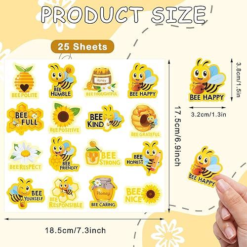 Miniatura 2 de Whaline 400 calcomanías de incentivo de abejas con tema de abeja, calcomanías adhesivas con frase positiva para estudiantes, etiquetas de recompensa