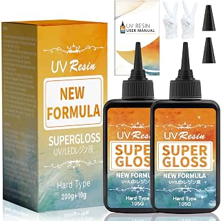 UV Resin, 210g Super Gloss UV Resin, UV Resin Kit Crystal Clear Hard Glue Solar Cure Sunlight Type Adhesive for UV Resin Jewelry, DIY Craft Decoration, Casting&Coating of Clear UV Resin