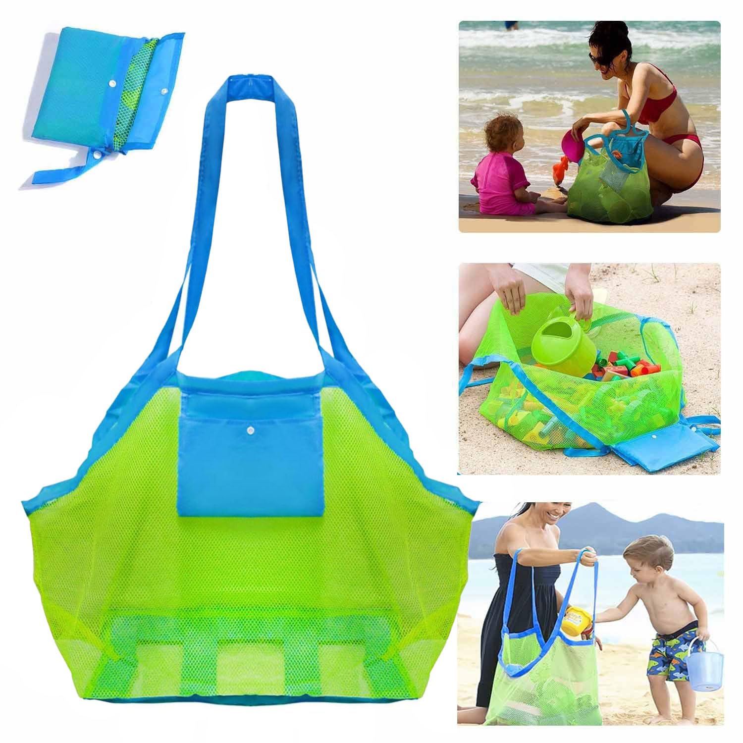 Mesh Beach Toys Bag, Extra Large Beach Bags and Totes Sand Tote Bag Storage Bags Children Toys Beach Toy Organizer Kids Sand Toys Collector Perfect for Holding Toys Stay Away, 45 * 30 * 45cm (Green)-image-32
