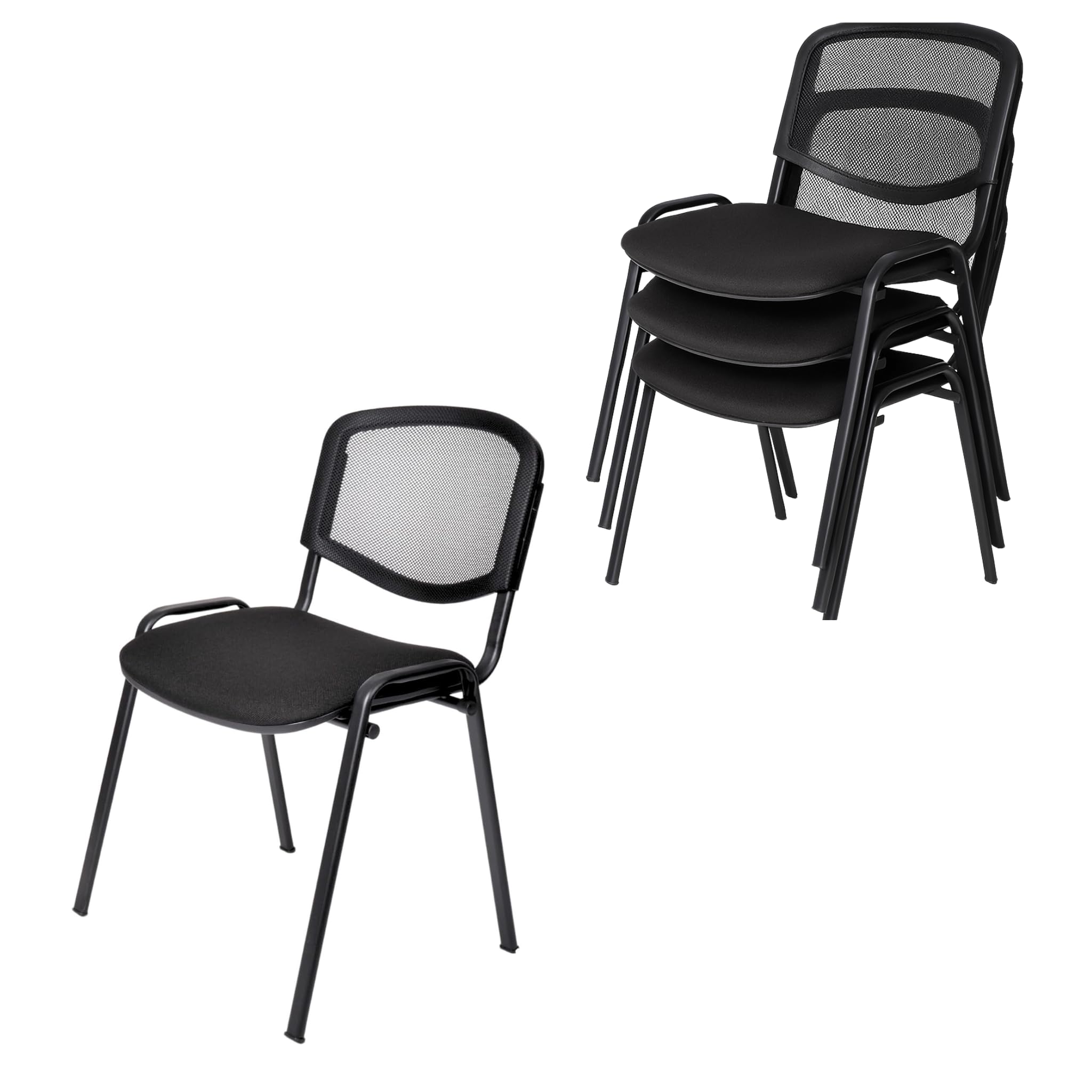 Topsit 4er Set Stapelbare Besucherstühle mit Rückenlehne aus Mesh, Wartezimmerstühle, Bürostühle, Konferenzstühle, Stühle für Rezeption Pausen Raum (Schwarz)