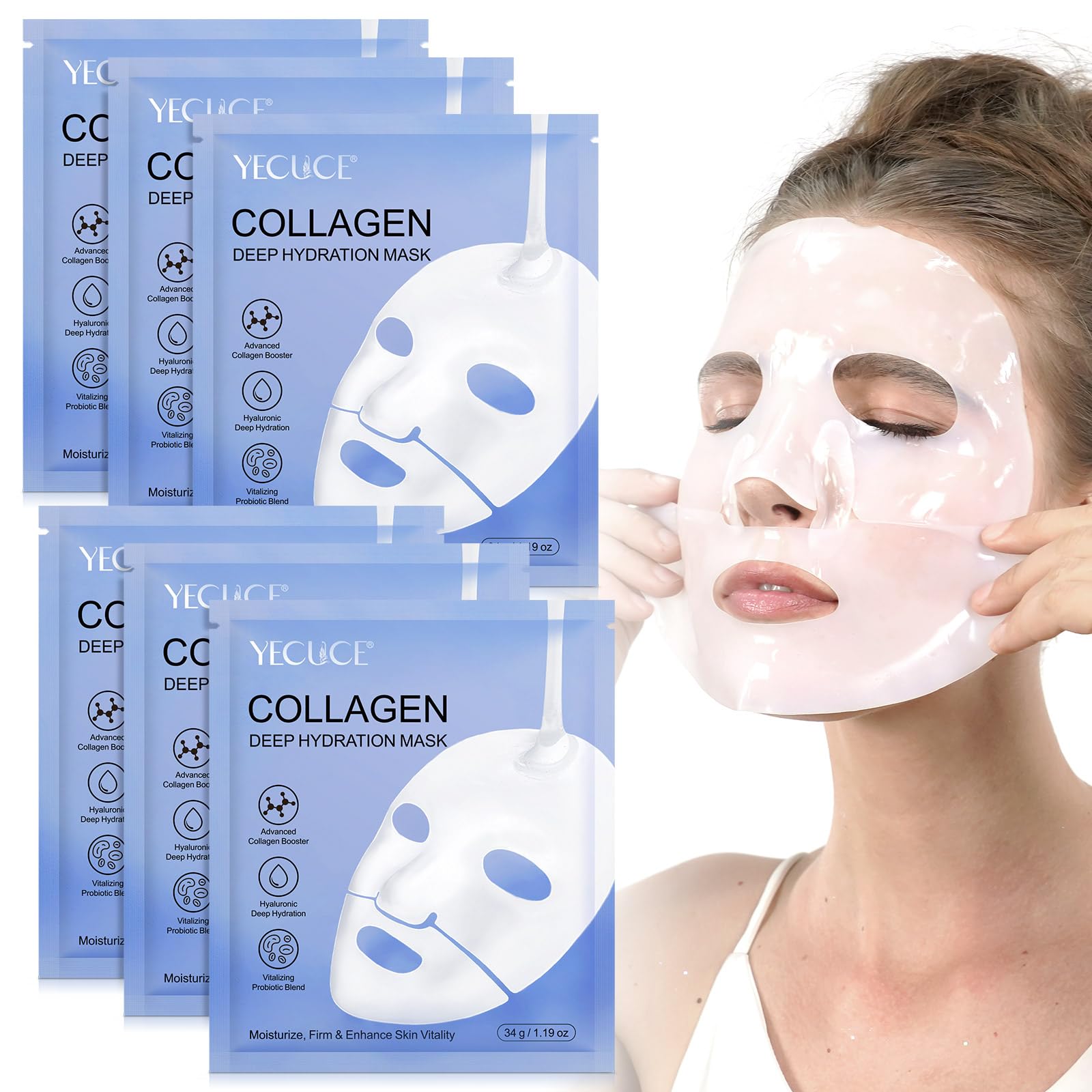 Bio Collagen Real Deep Mask 6 Stück, kollagen maske Overnight, Anti-Wrinkle Lifting Facial Mask Moisturising biodance collagen mas k with Hydrolysed Skin Care
