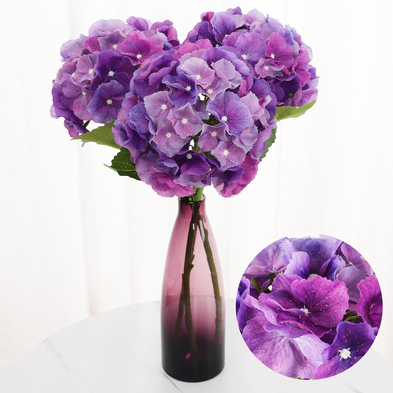 Avoeco 3Pcs 21” Hydrangea Artificial Flowers Large Real Touch Hydrangea Lifelike Faux Purple Hydrangeas Fake Hydrangea with Stems for Home Party Decor Wedding Bouquets Centerpieces- Purple