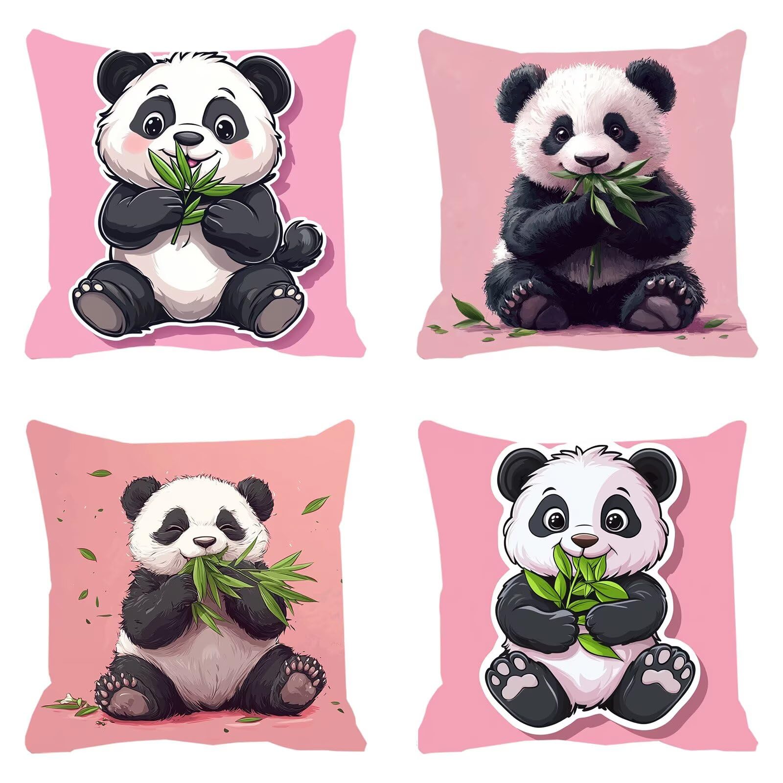 Outdoor Kissen Wasserfest Dekorative 4 er Kissenbezug 55x55cm Frühling Samt Kissenbezüge Panda Kissen Wetterfest Rosa Kissenbezug Werden für Heim Sofak Outdoor Garten Stuhl Bett Schlafzimmer F0P-580