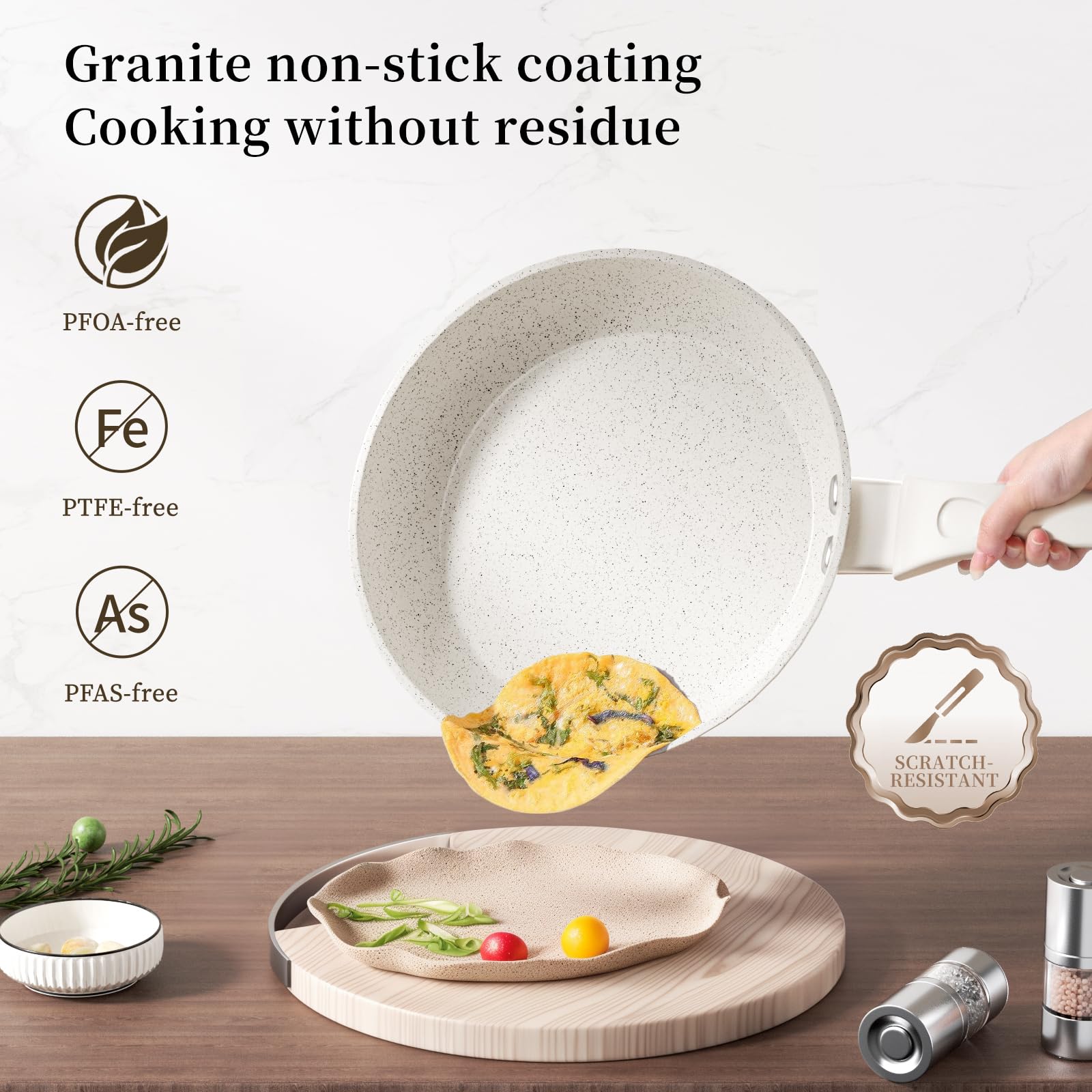 Innerwell Sartén antiadherente 24 cm, Sartenes induccion, Granito revestimiento antiadherentes Profesional, Ceramica Sartén Tortillas, sin PFOA, sin toxicos, apta Horno, Lavavajillas, Rosa — view 19