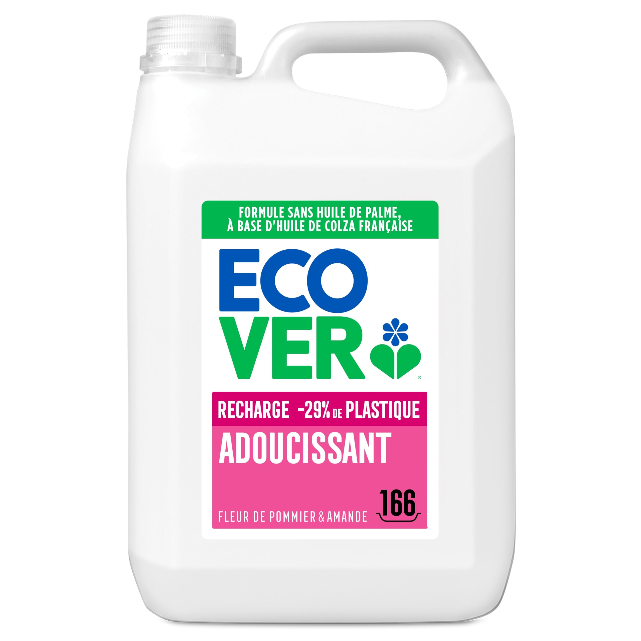 Ecover Fabric Softener Refill, Fabric Conditioner to Soften Your Clothes, Fresh Apple Blossom & Almond Scent 1 x 166 Washes, 1 x 5L