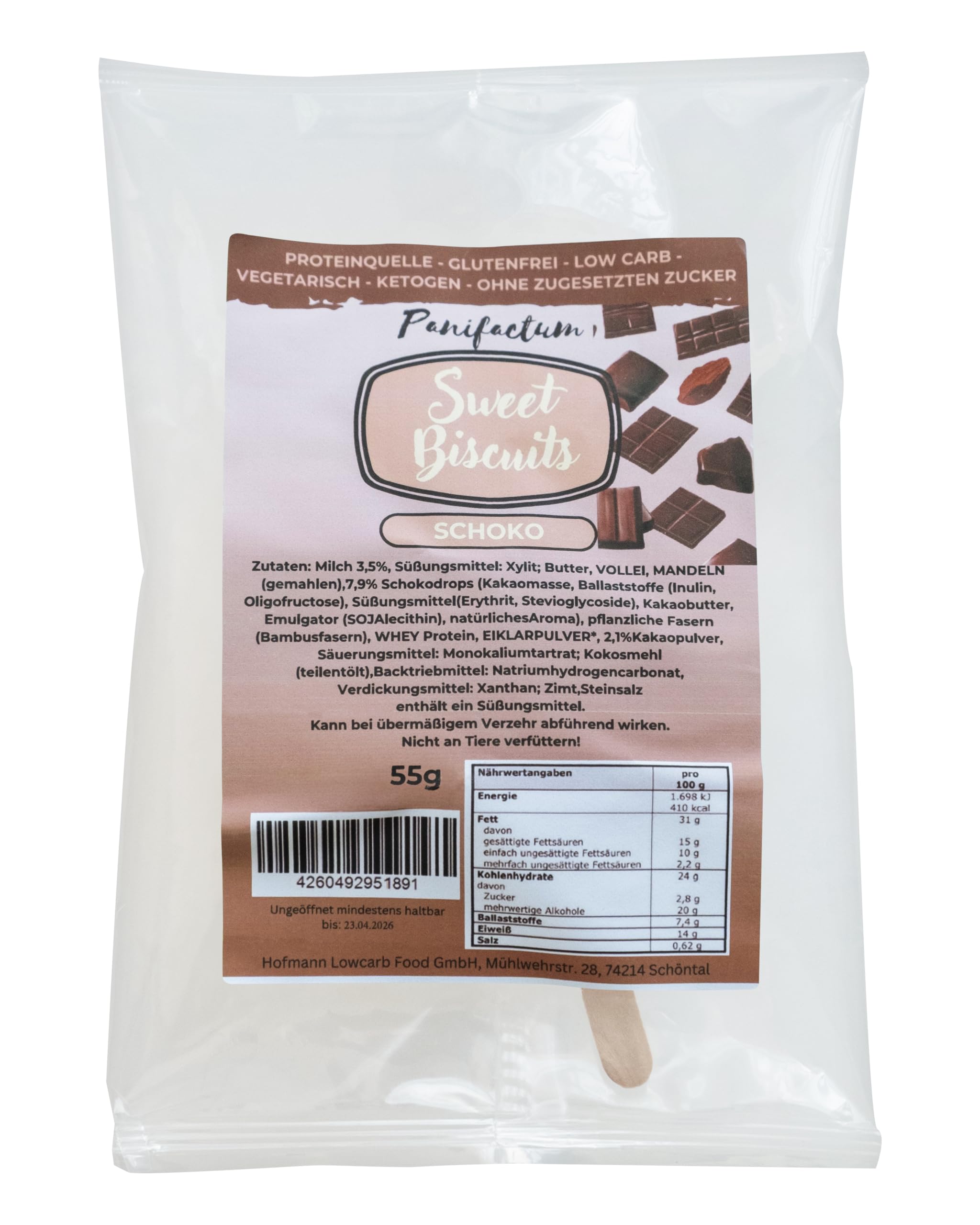 Panifactum Kuchen am Stiel Schoko, Fertiger Low Carb Kuchen-Snack, 55 g | Ketogen, Zuckerreduziert & Glutenfrei, Stielkuchen, Proteinreicher Snack für Unterwegs, Intensiv Schokoladiger Geschmack