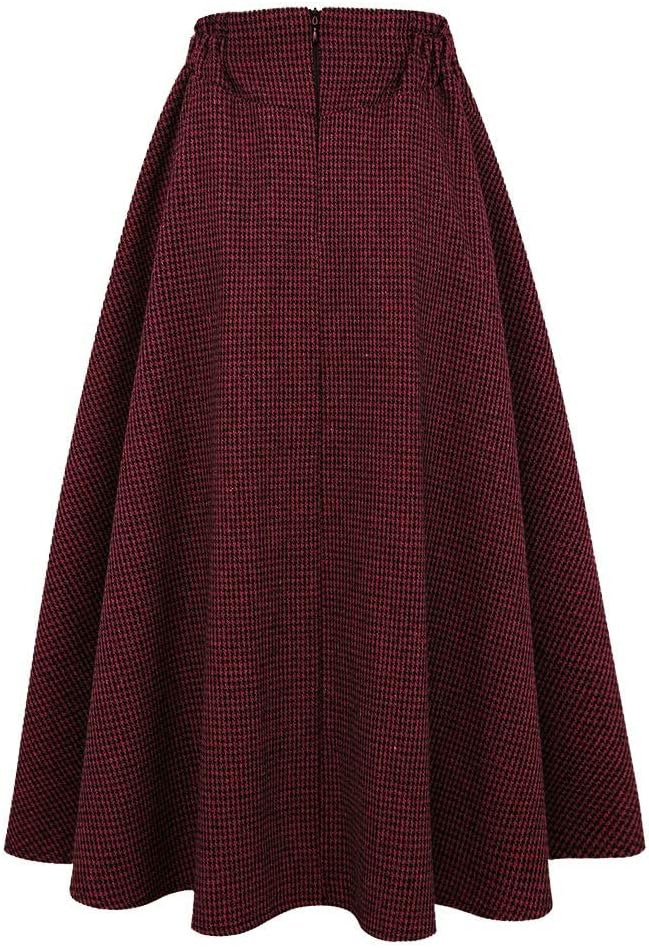 IDEALSANXUN Women’s Fall Winter High Waisted Wool Plaid A-line Long Skirt - Image 3