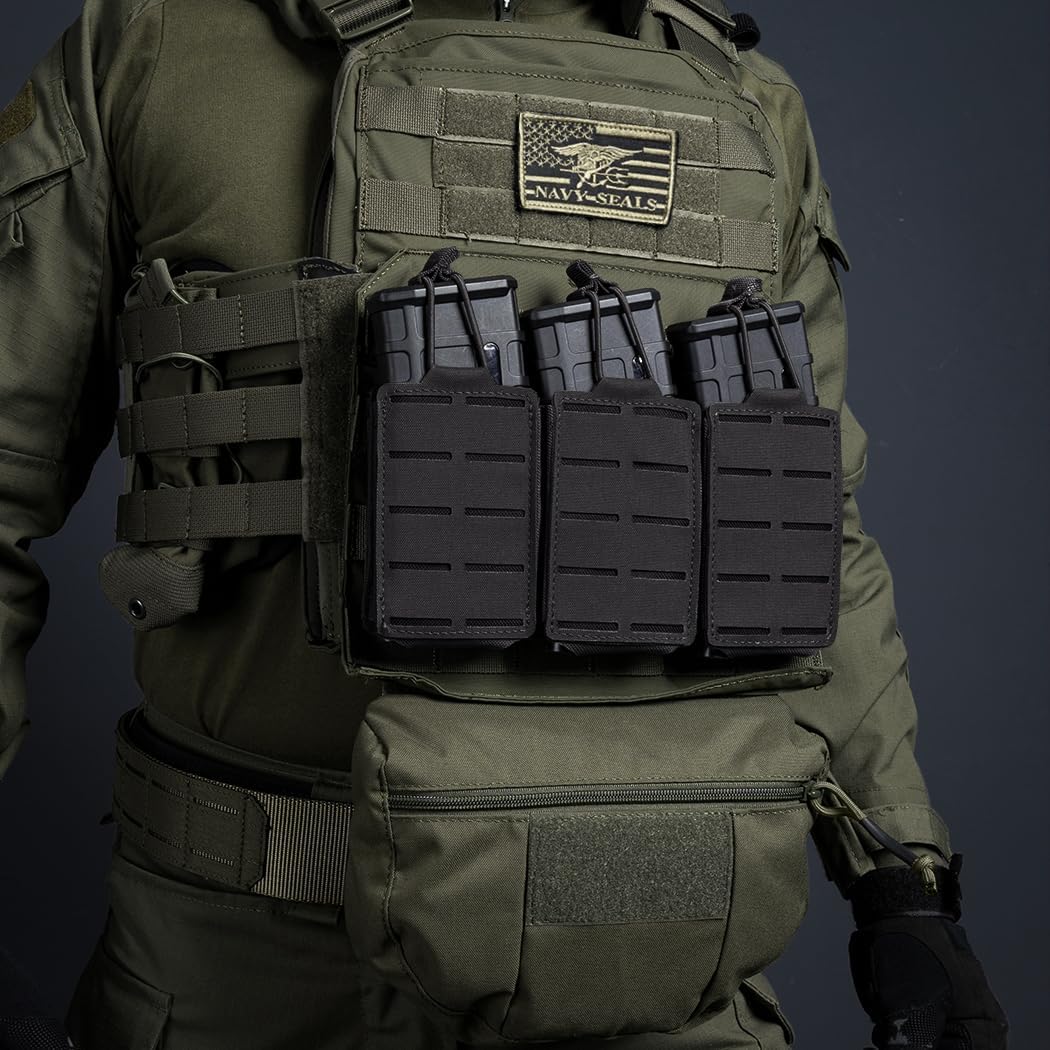 IDOGEAR Tactical Mag Pouch Open-Top Triple Molle Magazine Pouches for M4 M16 AR-15 5.56MM Rifle Magazines
