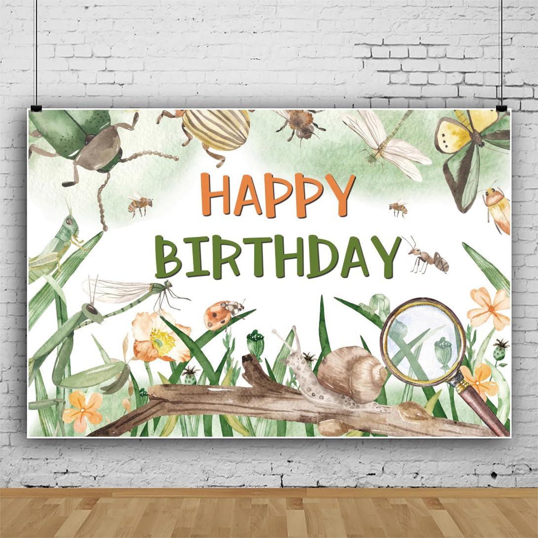 KIKIDOR Happy Birthday Greenery Backdrop Nature Green Grass Small Flower Shoot Photo Background Birthday Party Cake Table Booth Banner Decoration Supplies 7x5ft BJDWKI019 - View #12