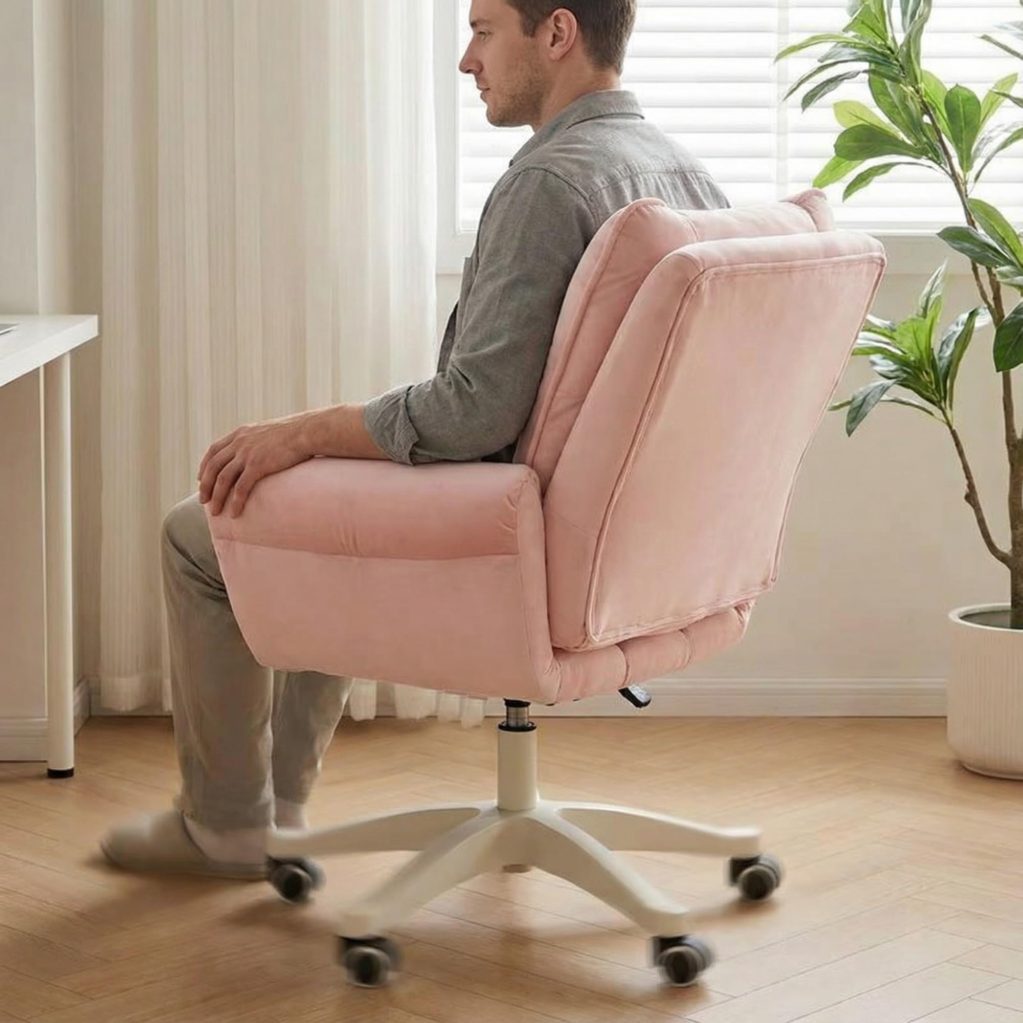 Chaise De Bureau, Coiffeuse À roulettes, Réglable en Hauteur, Capacité Charge Jusqu'à 120 Kg, for Domicile, Chambre Coucher, Cadeau(Pink)