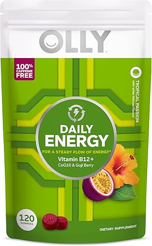 Miniatura 4 de OLLY Daily Energy Gummy sin cafeína vitamina B12 CoQ10 bayas de Goji suplemento masticable para adultos sabor tropical bolsa de 120 unidades