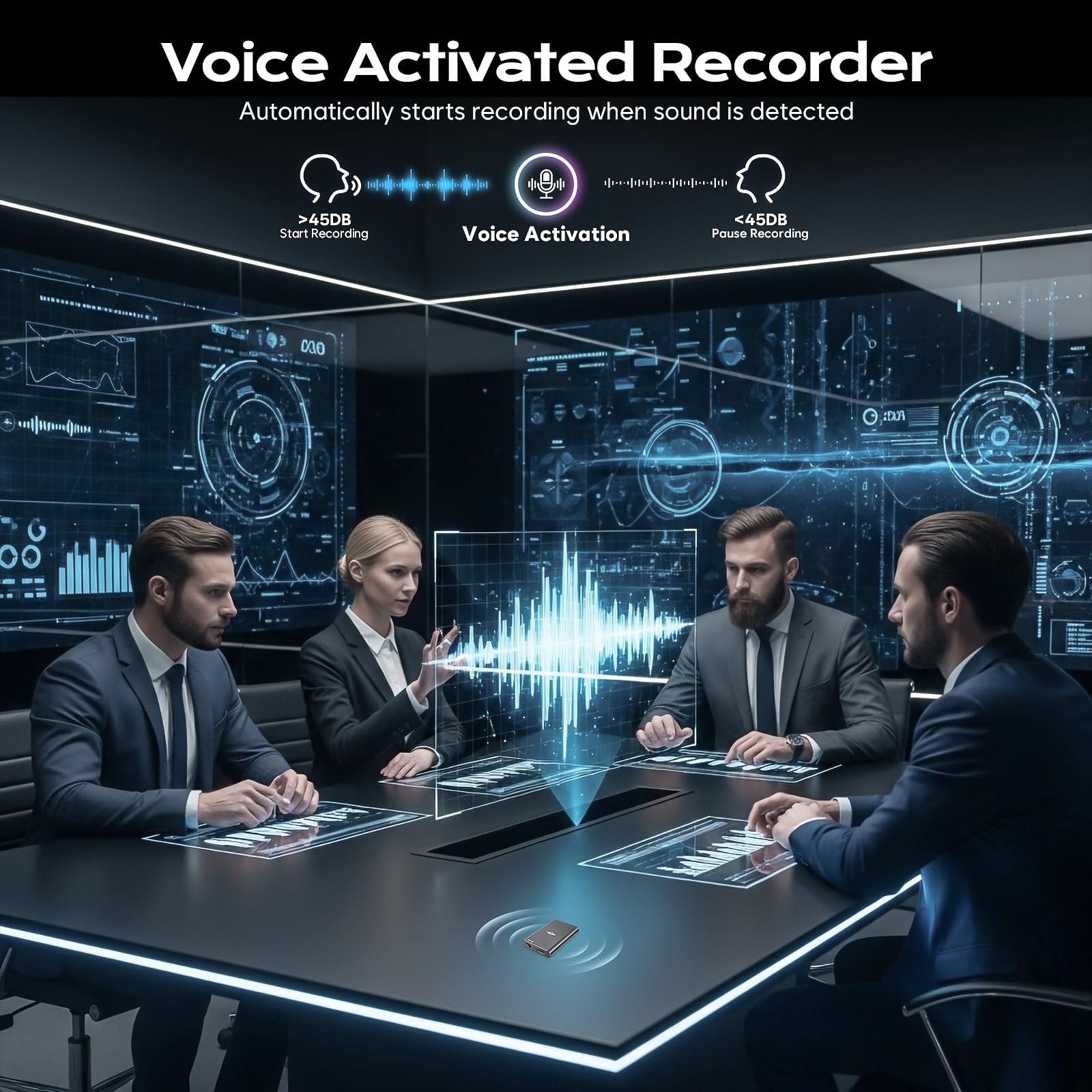 64GB Magnetisches Diktiergerät - Lymorvex Voice Activated Recorder AI-Intelligente Rauschunterdrückung, 4800 Stunden Aufnahmegerät & USB-C Audiorecorder für Vorträge, Interviews, Meetings