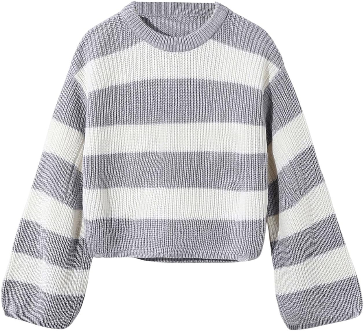 GORGLITTER Girl's Striped Sweaters Knit Long Sleeve Crewneck Color Block Sweater Jumper