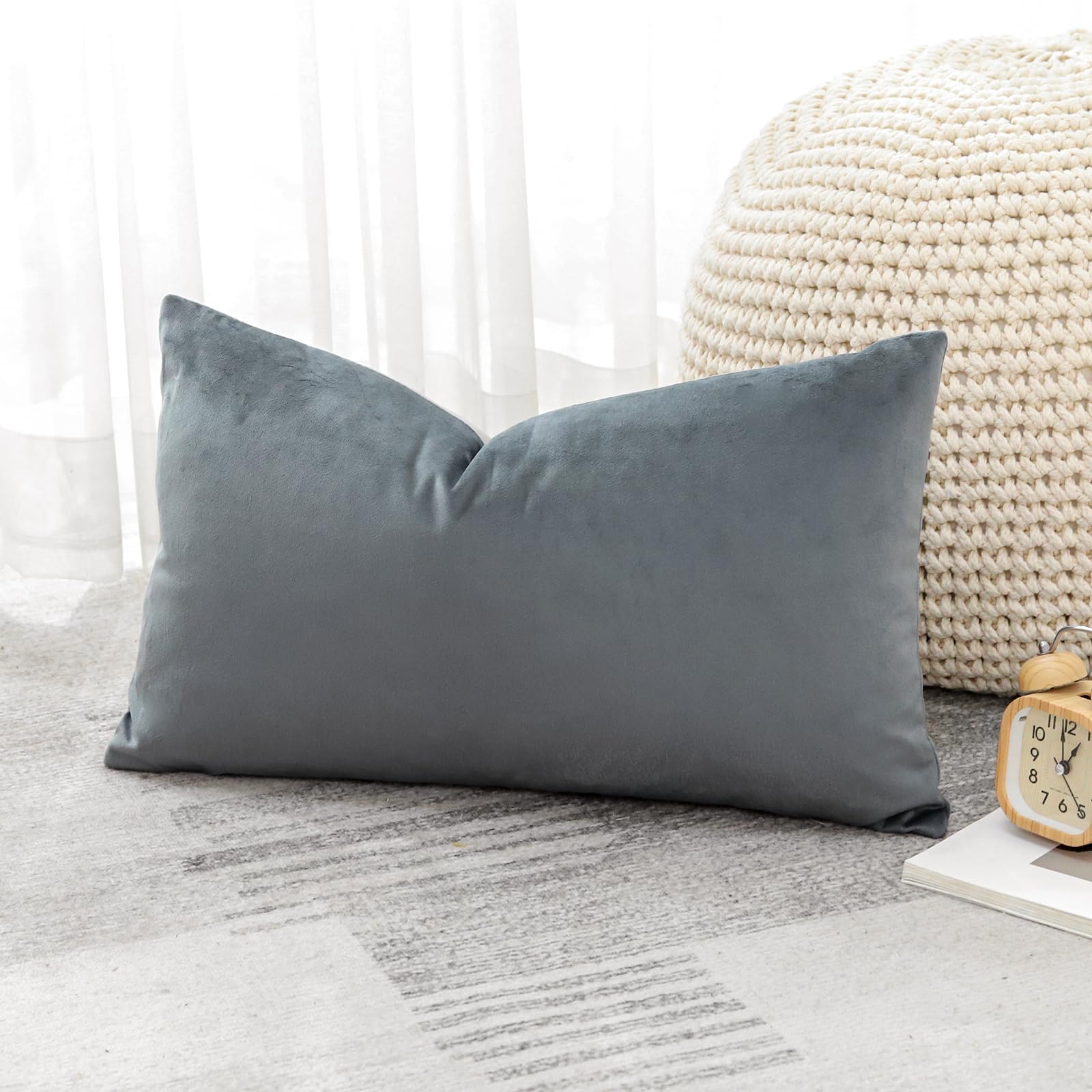 Artscope Luxury Velvet Cushion Covers Decorative Rectangle Pillowcases Soft Solid Cushion Cases for Couch Sofa Bedroom Car Decor 40x60cm Graphite Gray - Image 4